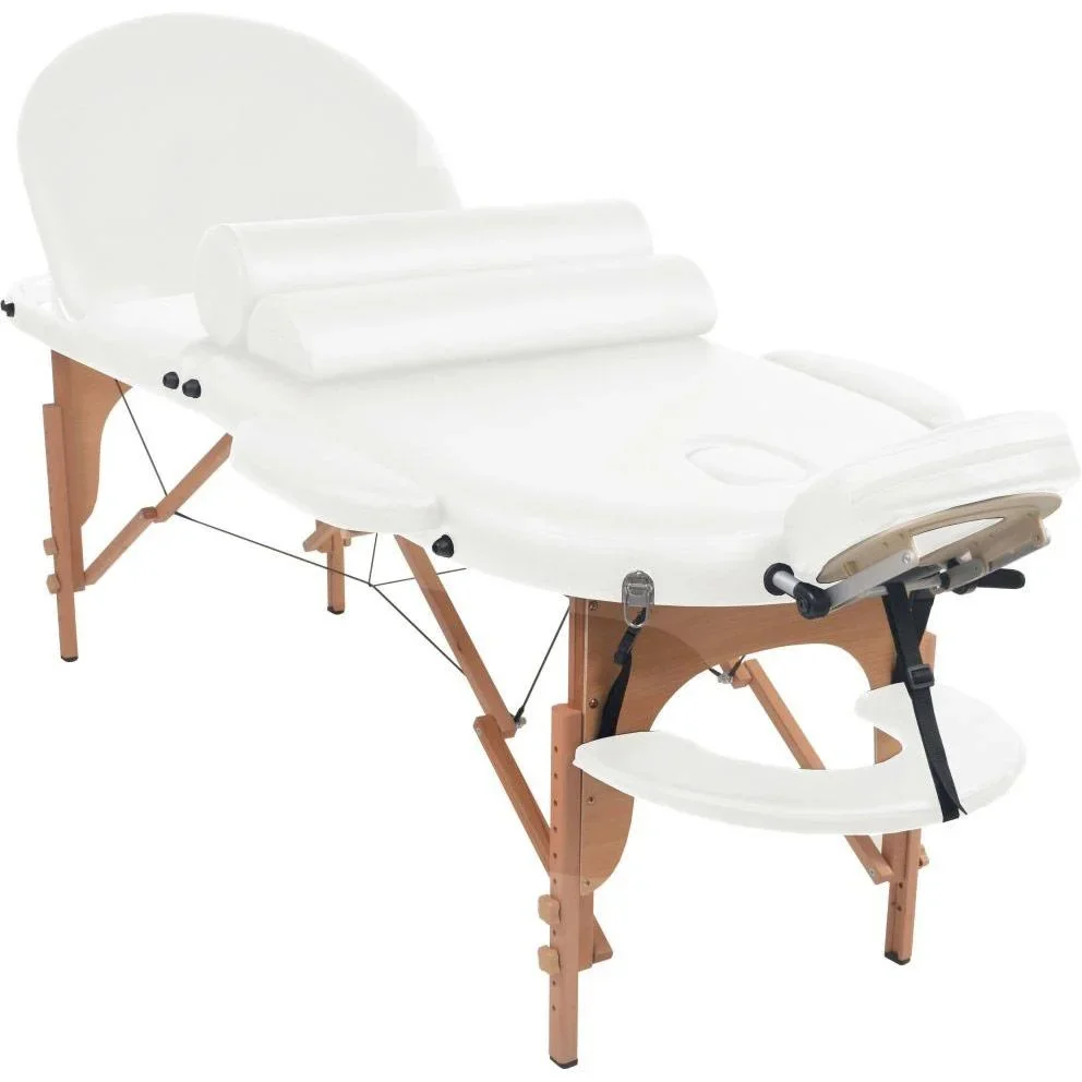 Klappbare Massageliege 10 cm dick mit 2 Nackenrollen oval weiß - 1