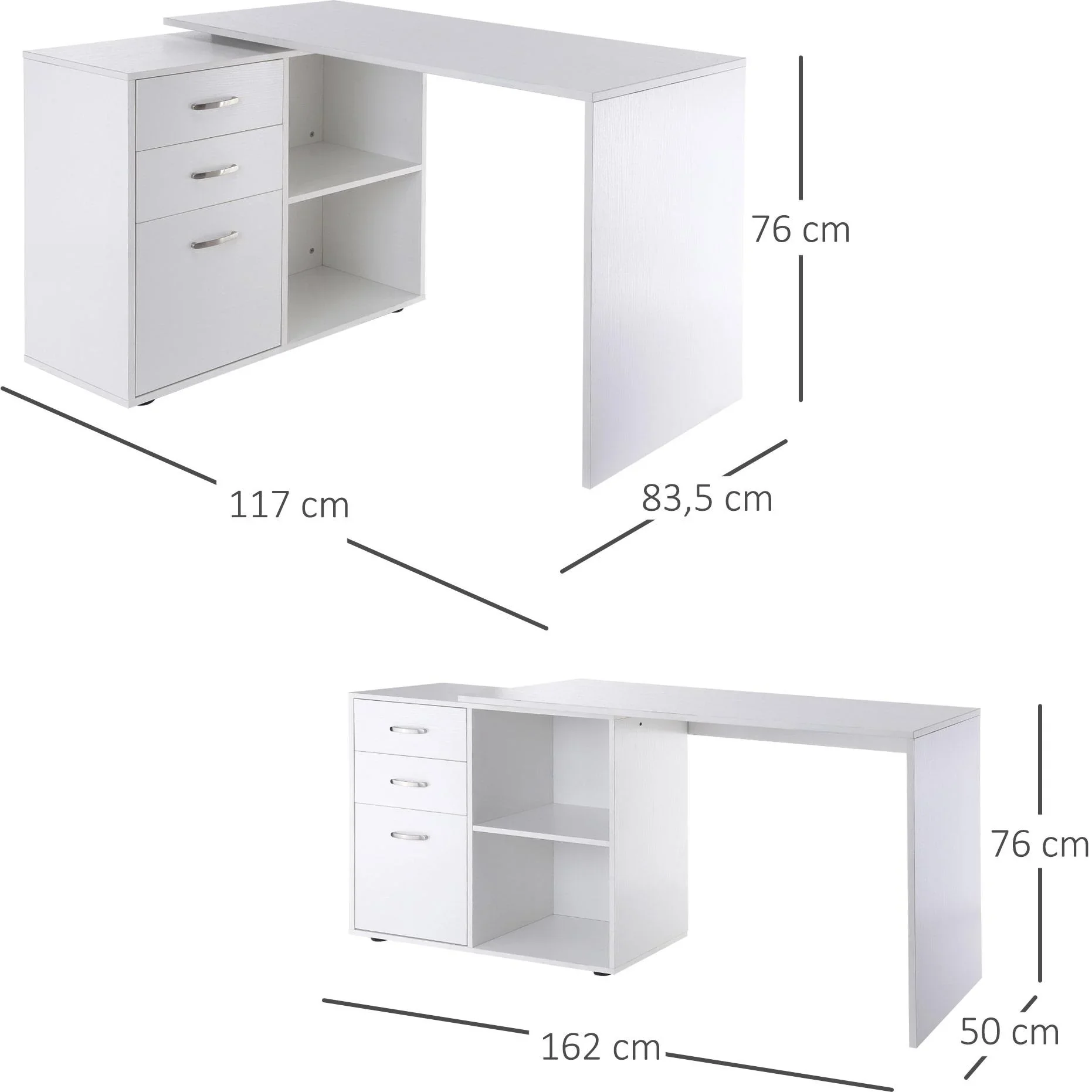 Eckschreibtisch MDF, weiß - 1