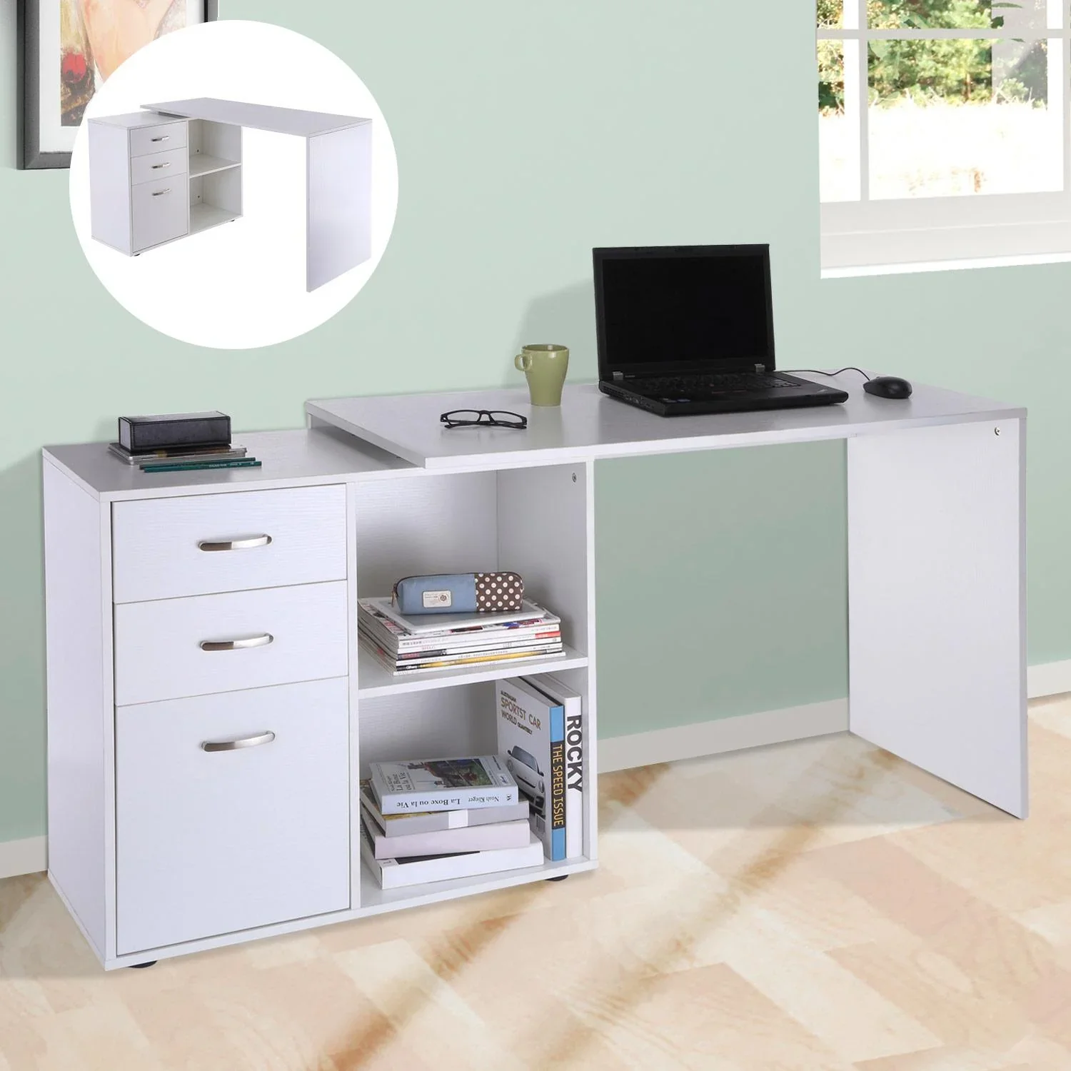 Eckschreibtisch MDF, weiß - 4
