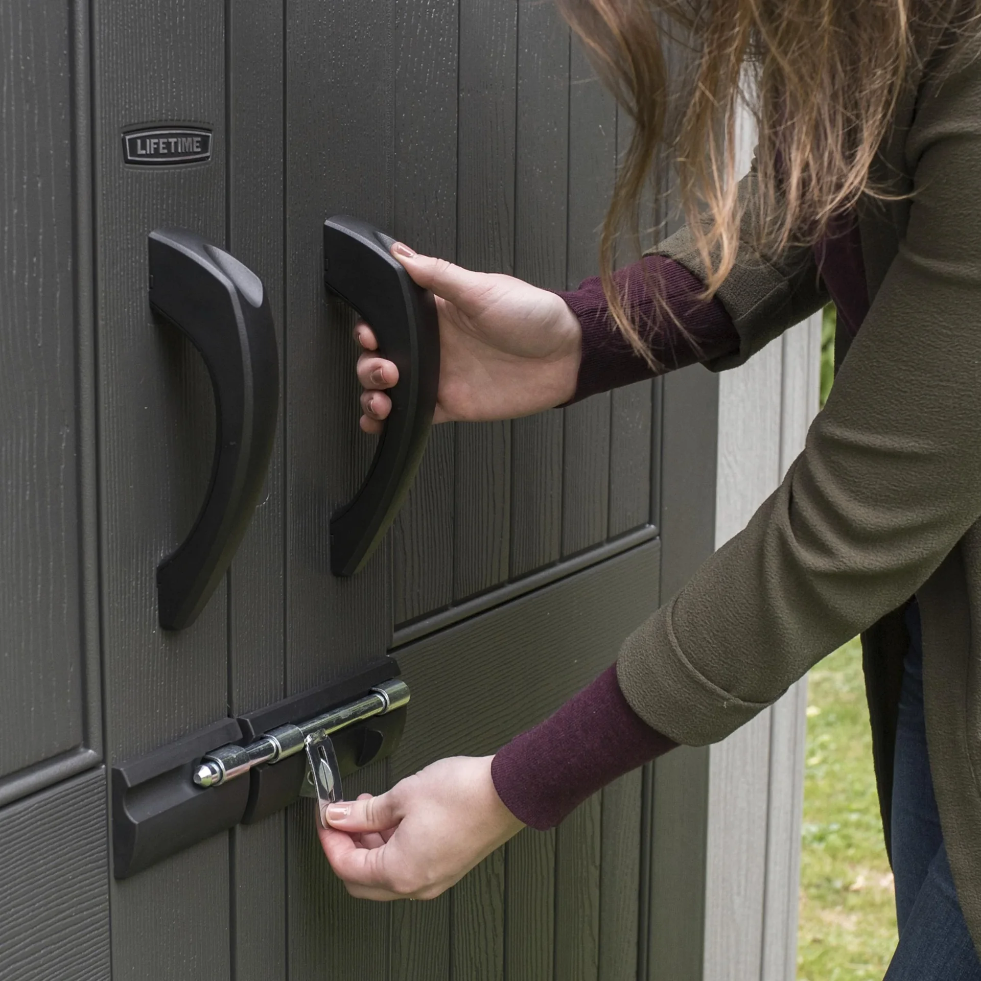 Garten-/ Gerätehaus, Geräteschuppen „Stella“, Kunststoff, Anthrazit, 214 x 215 x 228 cm - 11