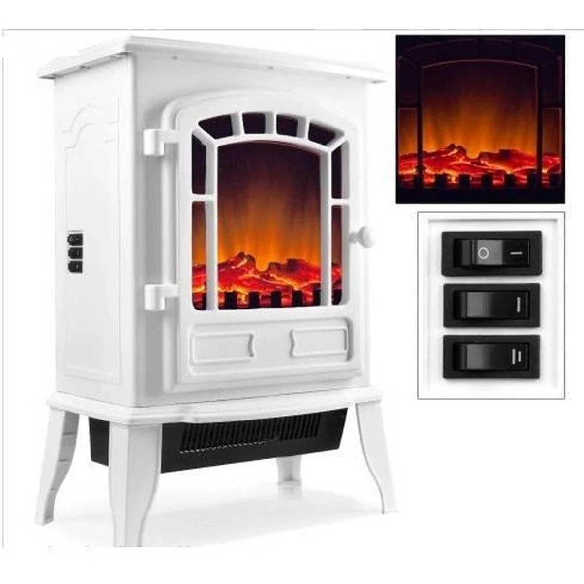 Elektrischer Kamin mit Heizung und offenem Flammeneffekt 2000W weiß - 1