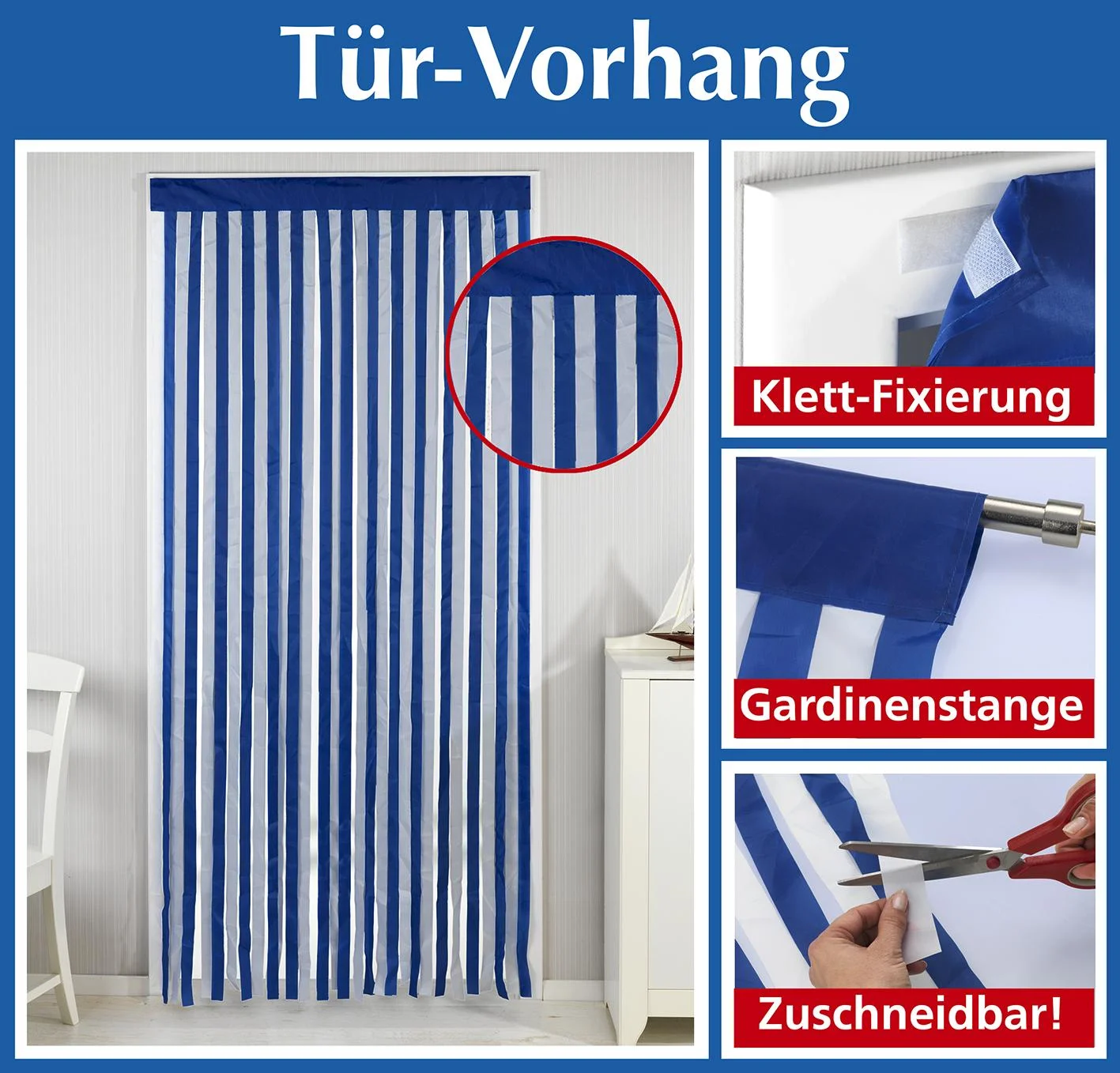 Türvorhang blau-weiß - 0