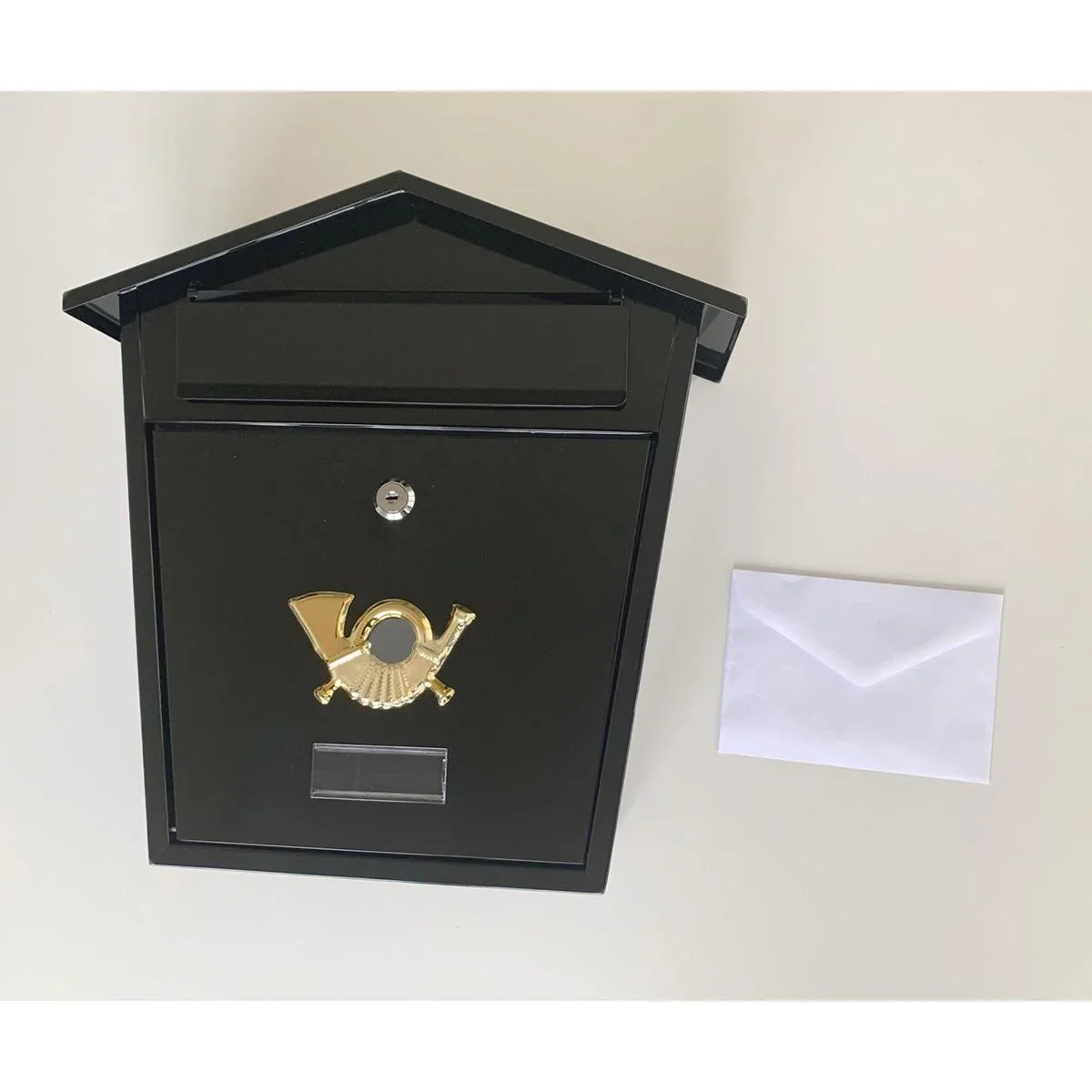 Schwarzer Briefkasten mit Schloss - 370x320x105mm - 2 Schlüssel - 0,6mm dickes Stahlblech - 0