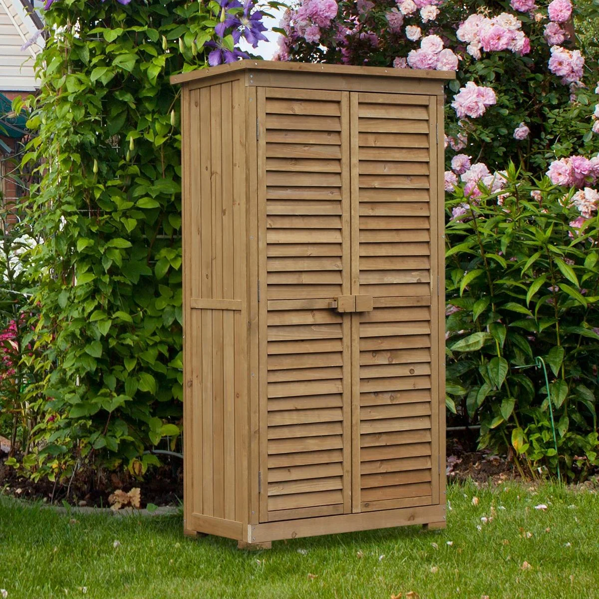 Gartenschrank mit Lamellentüren natur - 3