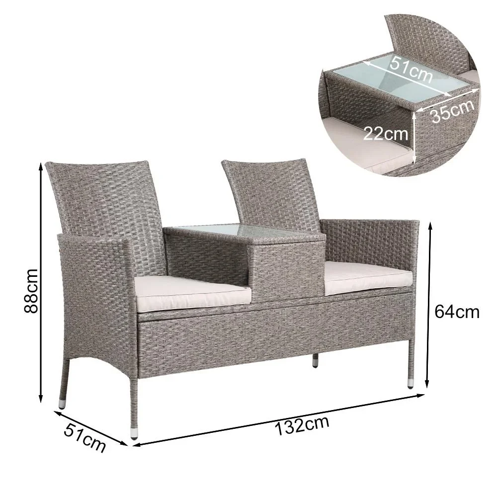 Gartenmöbel-Set - Love Bench - Polyrattan - GREY - 2