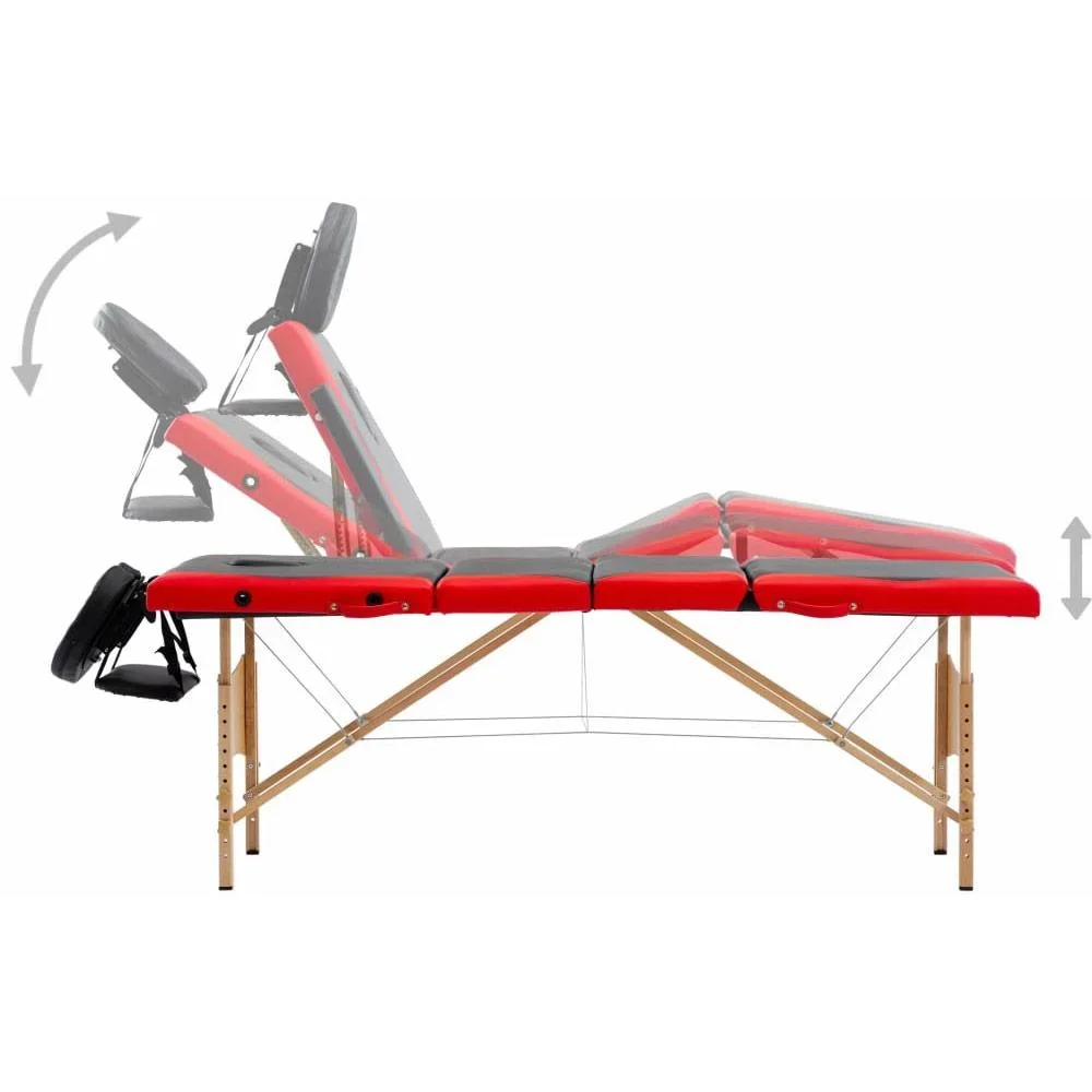 Klappbarer Massagetisch 4 Zonen Holz schwarz und rot - 1