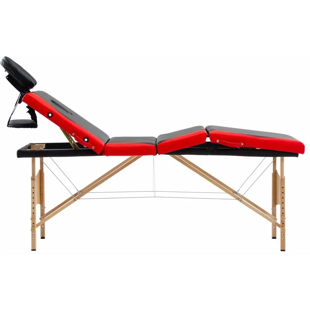Klappbarer Massagetisch 4 Zonen Holz schwarz und rot - 2