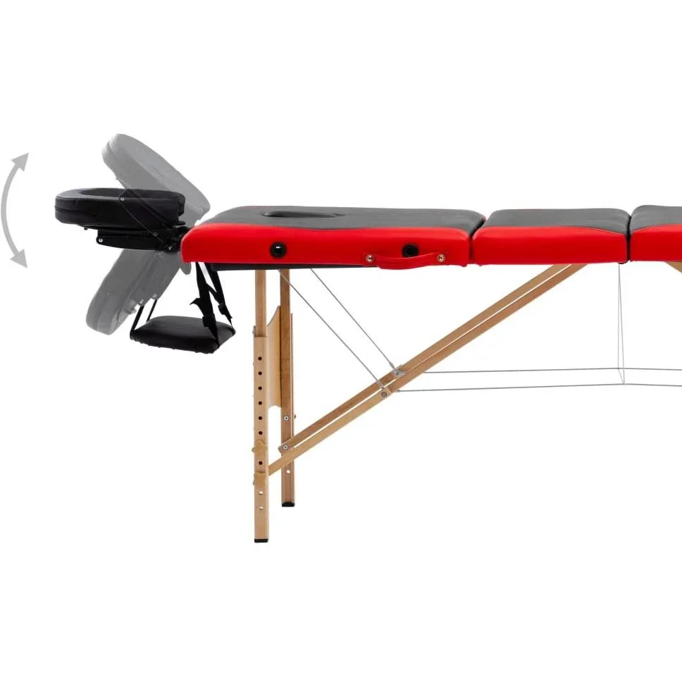 Klappbarer Massagetisch 4 Zonen Holz schwarz und rot - 4