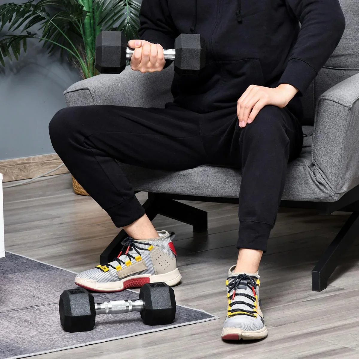 2er-Set Gummi-Hantel Fitness Hantel Kurzhantel für Trainingsraum Büro sechseckige Form Metall Gummi schwarz 6 KG - 1