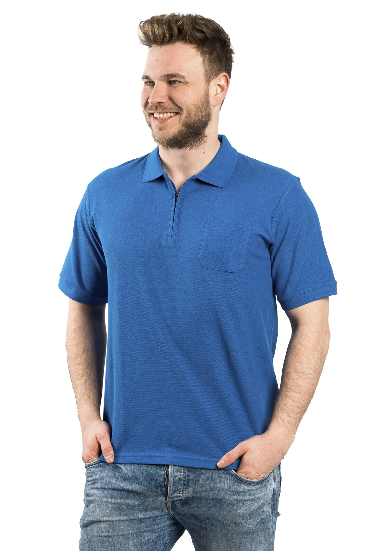 Poloshirt mit Reißverschluss, azur blau, Gr. M - 2