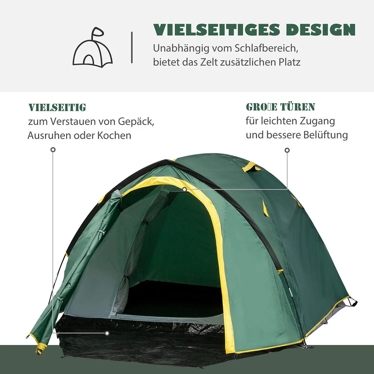Campingzelt für 3-4 Personen grün/gelb - 3