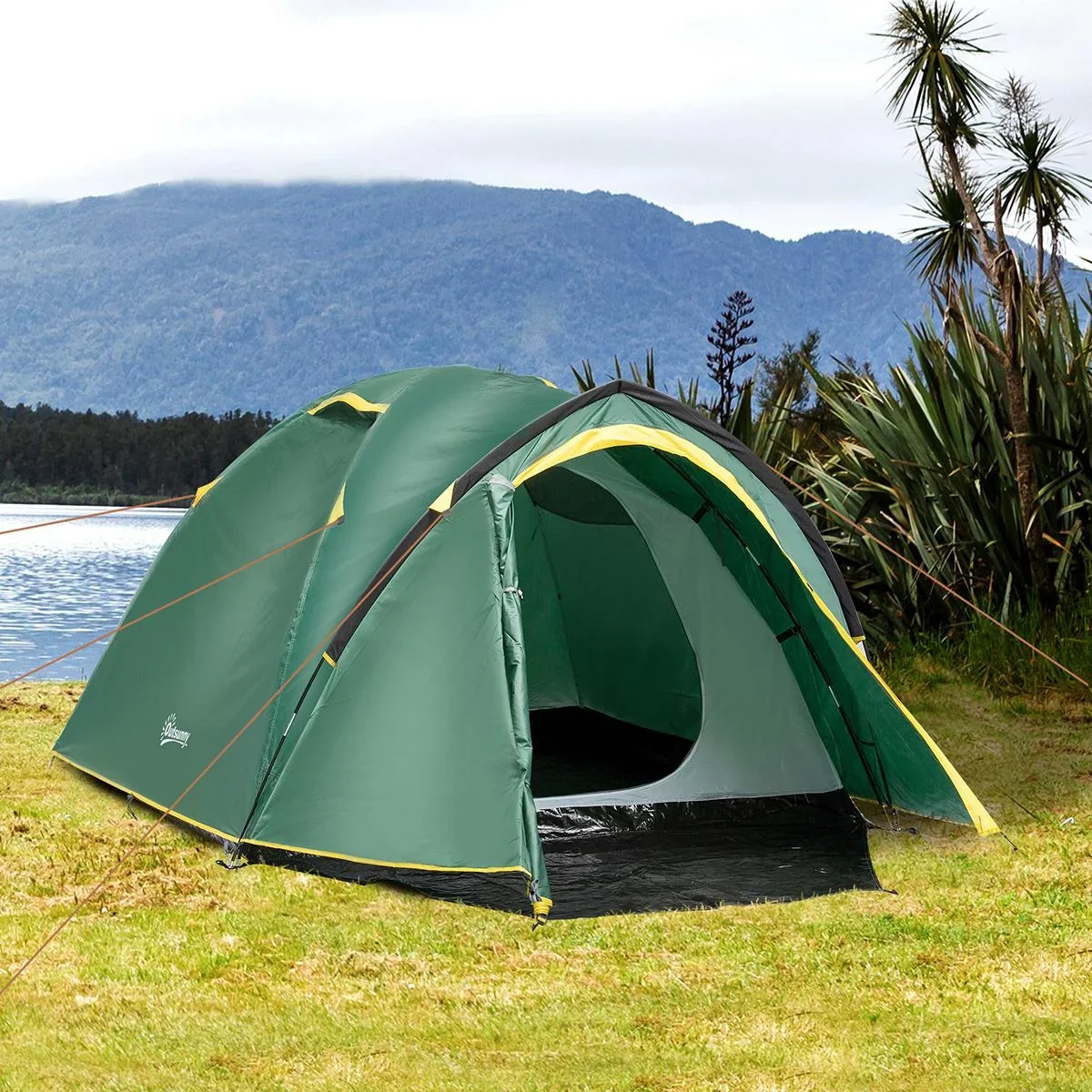 Campingzelt für 3-4 Personen grün/gelb - 7