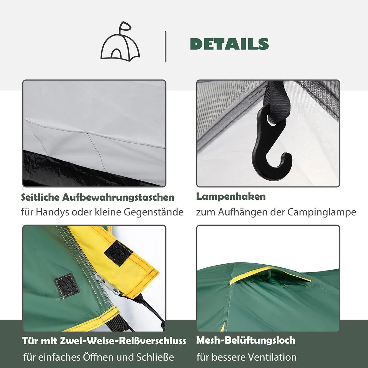 Campingzelt für 3-4 Personen grün/gelb - 8