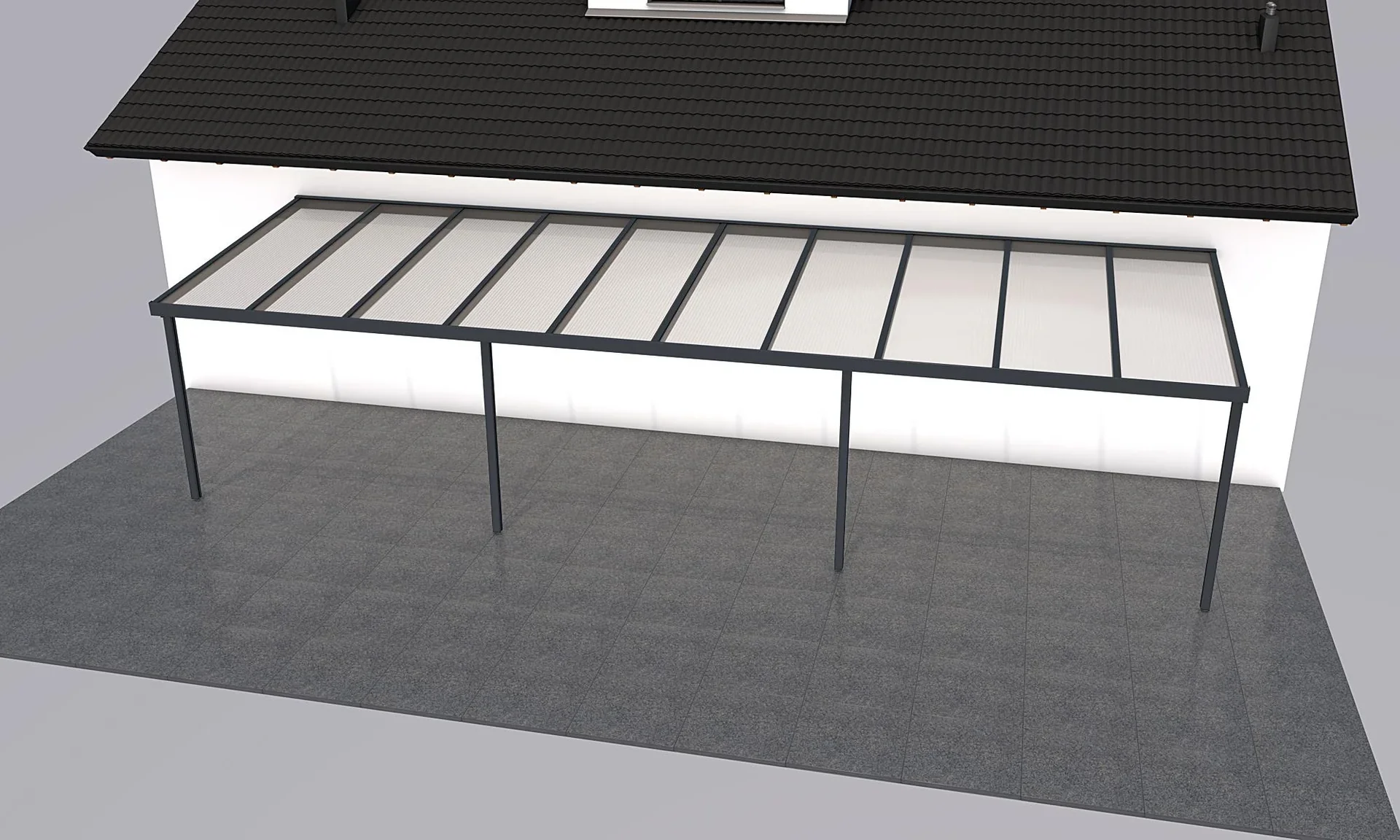Terrassendach Premium, anthrazit, 10140 x 3060 mm - Polycarbonat Stegplatten 16 mm, opal - 0
