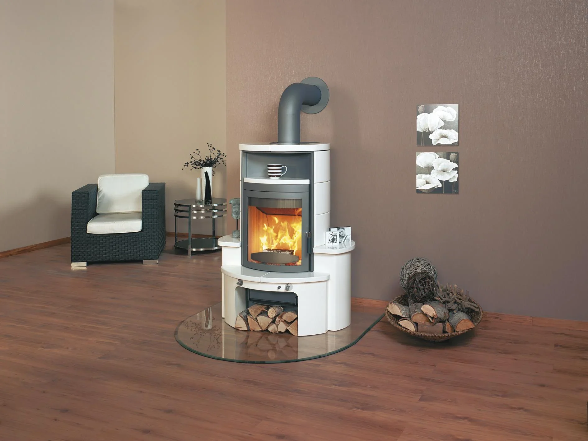 Kaminofen - Avenso ECOplus 8 kW - Kacheln creme-weiß - 0