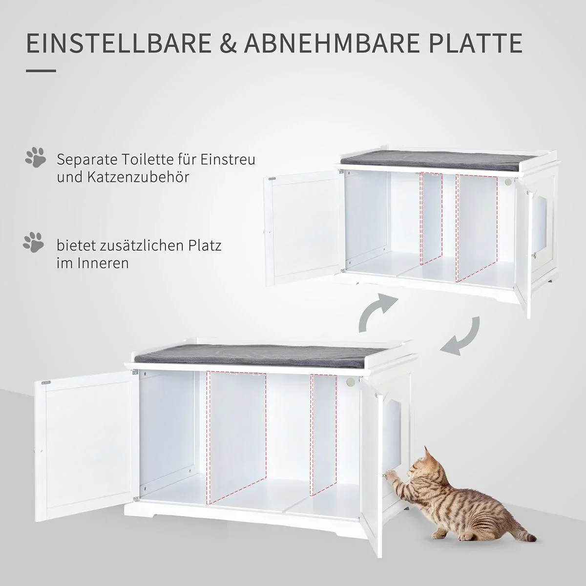2in1 Katzentoilette mit Schublade und Deckel Weiß+Grau - 3