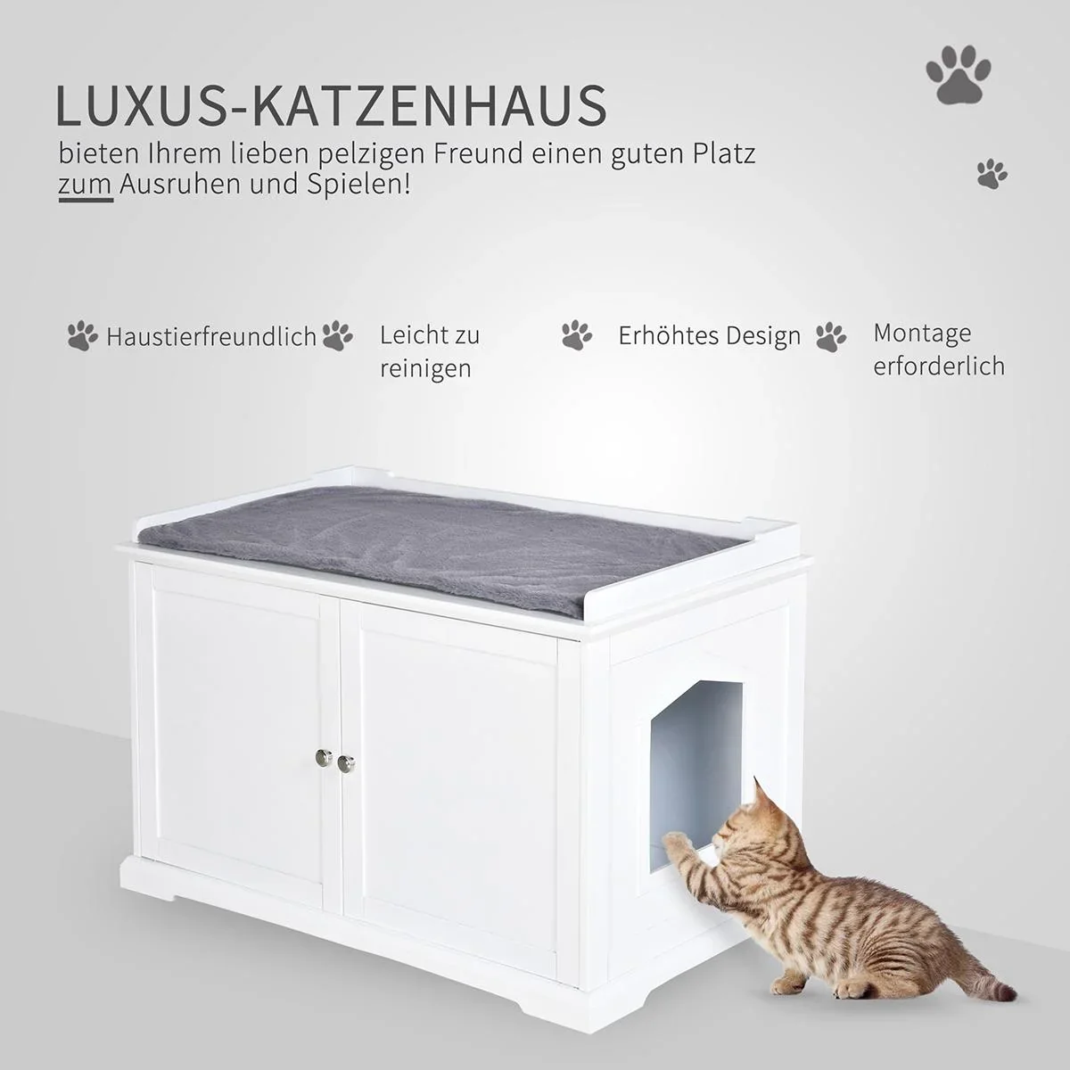 2in1 Katzentoilette mit Schublade und Deckel Weiß+Grau - 6