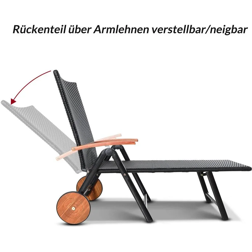 Gartenstuhl aus Korbgeflecht mit Aluminiumrahmen & Akazienholzrädern - 3