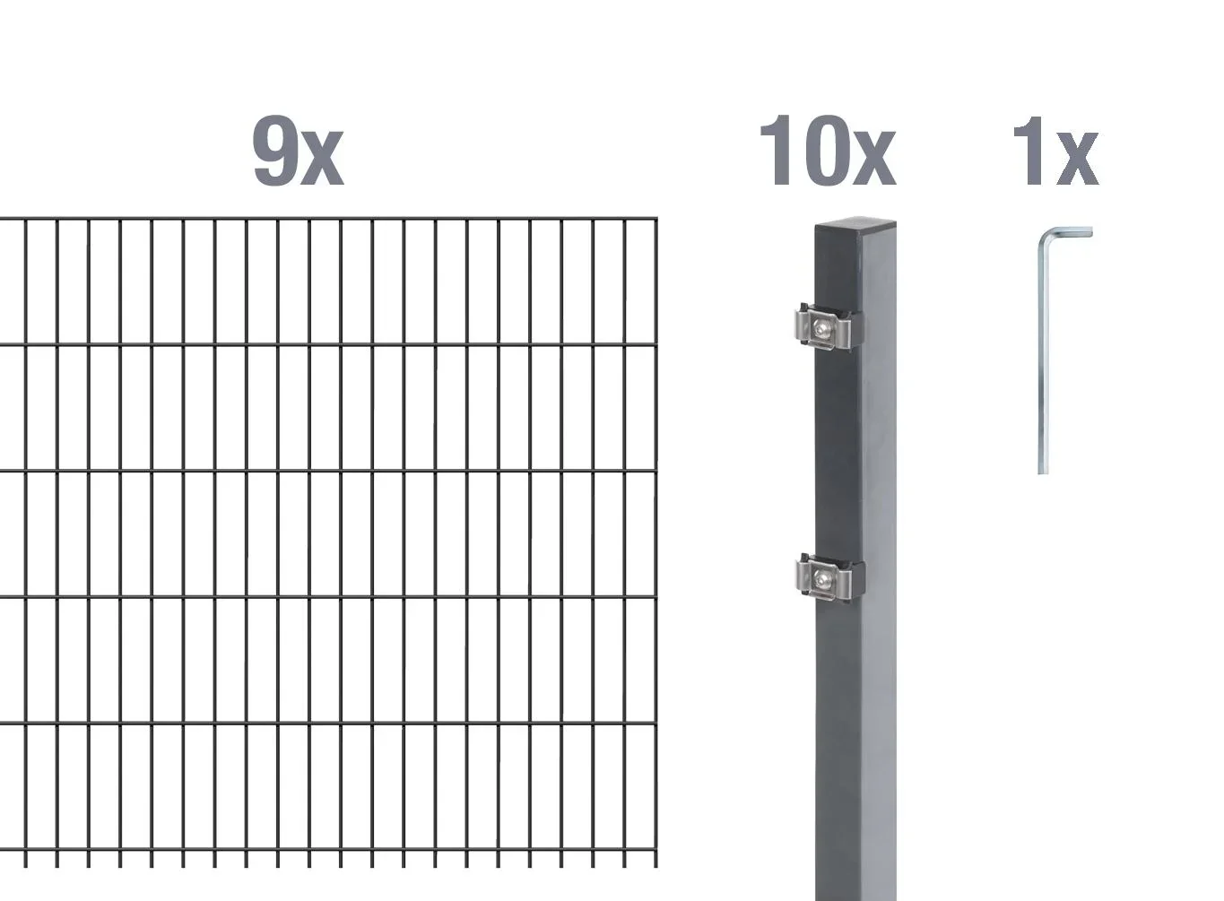 Doppelstabmattenzaun Komplettset, anthrazit, Höhe 100 cm, Länge 18 m - 2