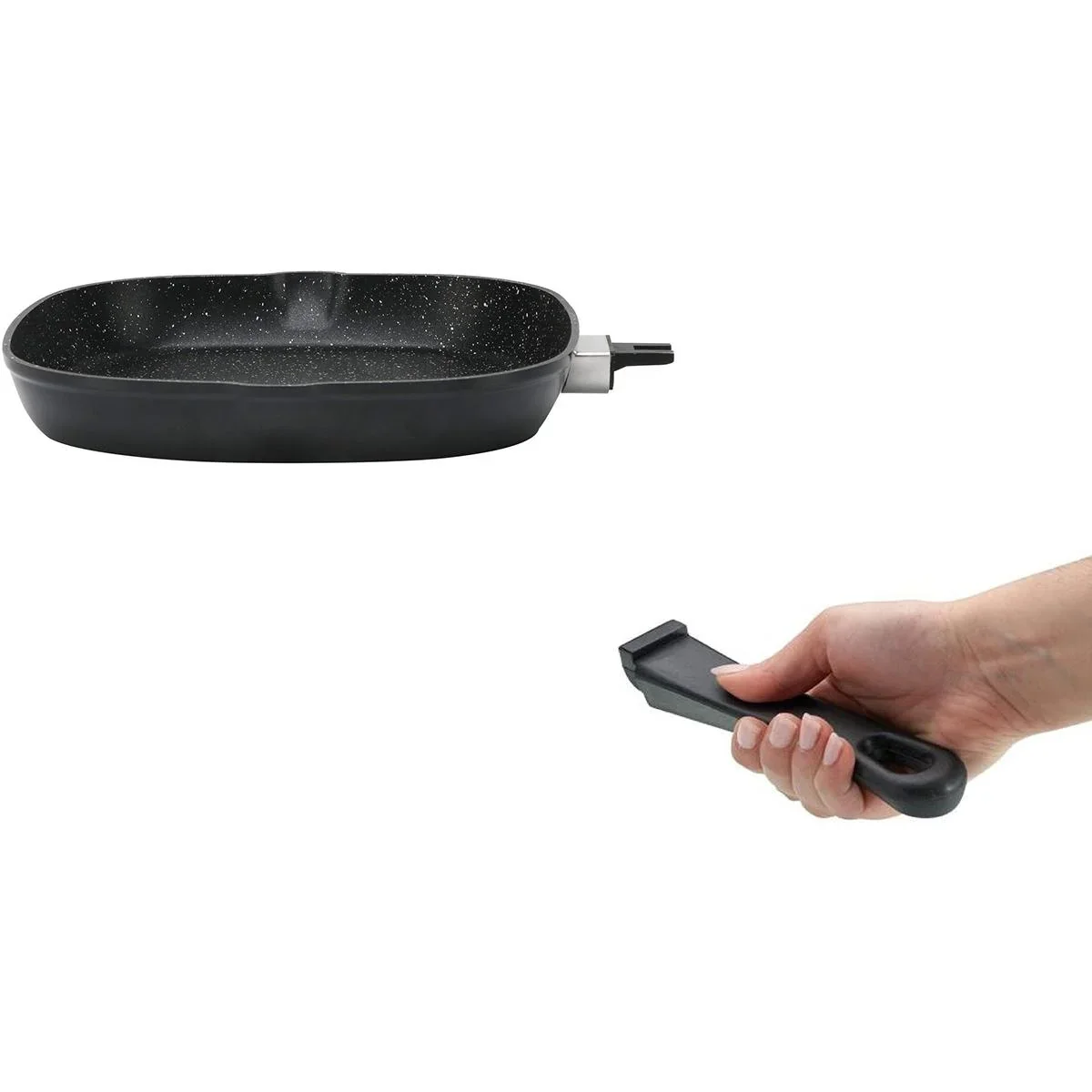 Grillpfanne - mit Deckel - 28cm - Schwarz - 0