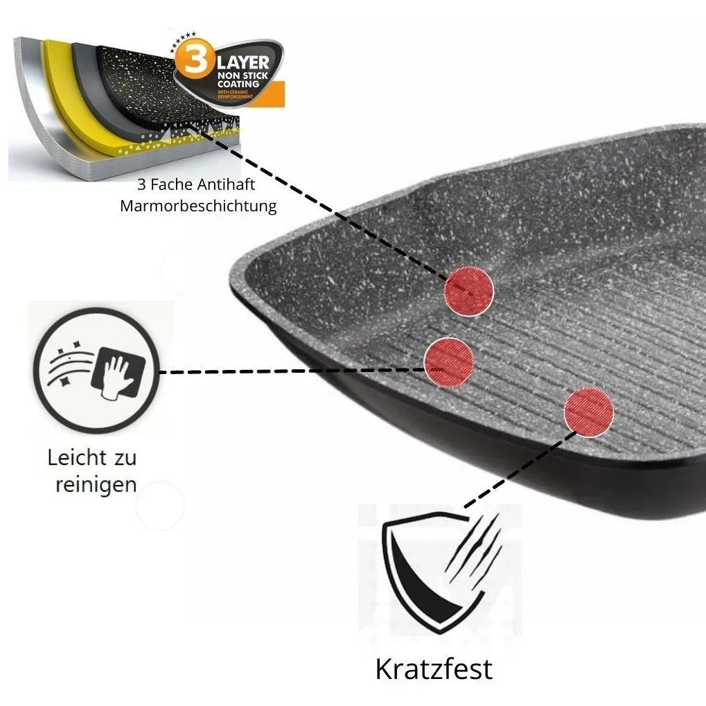 Grillpfanne - mit Deckel - 28cm - Schwarz - 4