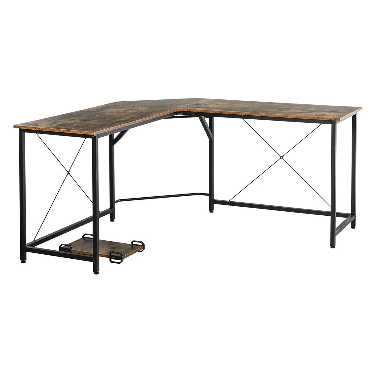 Computertisch, L-förmiger Eckschreibtisch, Schreibtisch, Bürotisch, E1 Spanplatte +Metall, Schwarz+Braun, 150 x 150 x 75 - 1