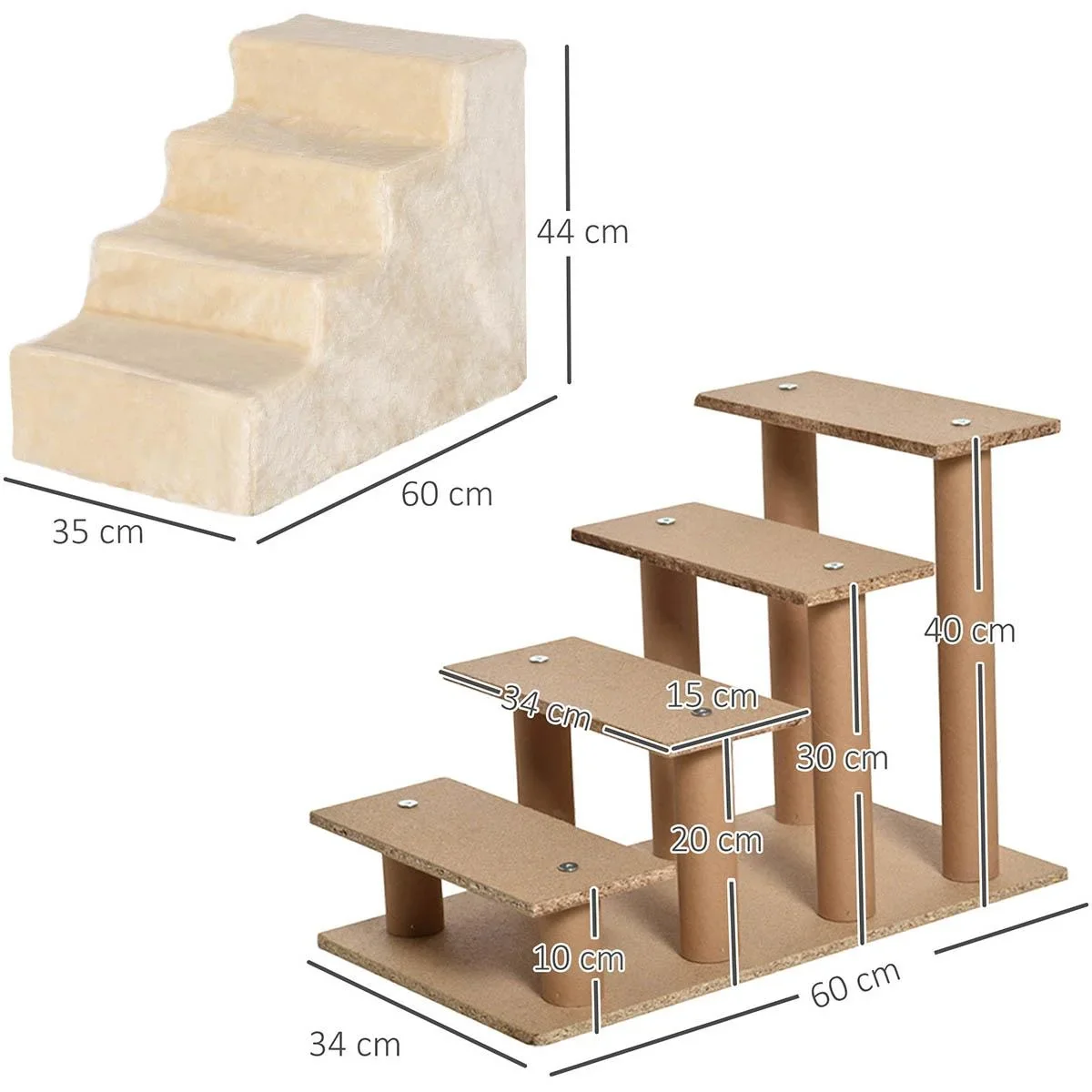 Haustiertreppe 4-stufige Hunderampe mit abnehmbarer Bezug Katzentreppe Hundetreppe Tiertreppe Spanplatte Plüsch Beige 60 - 1