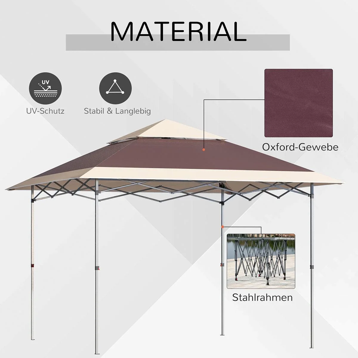 Gartenpavillon Pavillon Festzelt Partyzelt wetterfest Zelt mit Moskitonetz Metall + Polyester Grau 3 x 3 m - 1