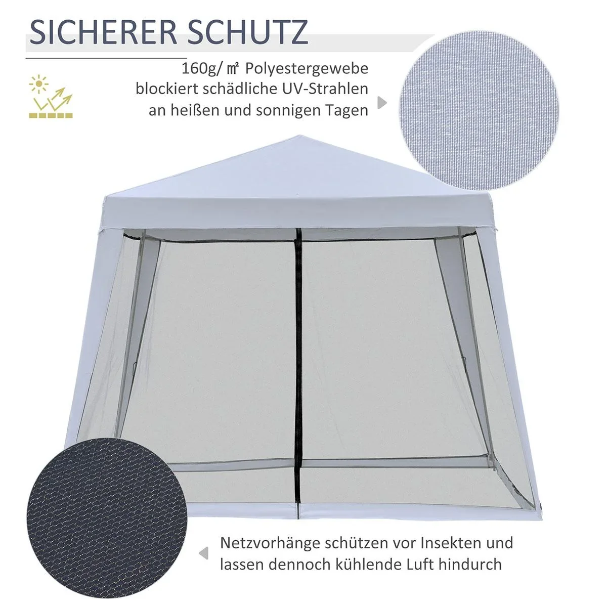 Gartenpavillon Pavillon Festzelt Partyzelt wetterfest Zelt mit Moskitonetz Metall + Polyester Grau 3 x 3 m - 2