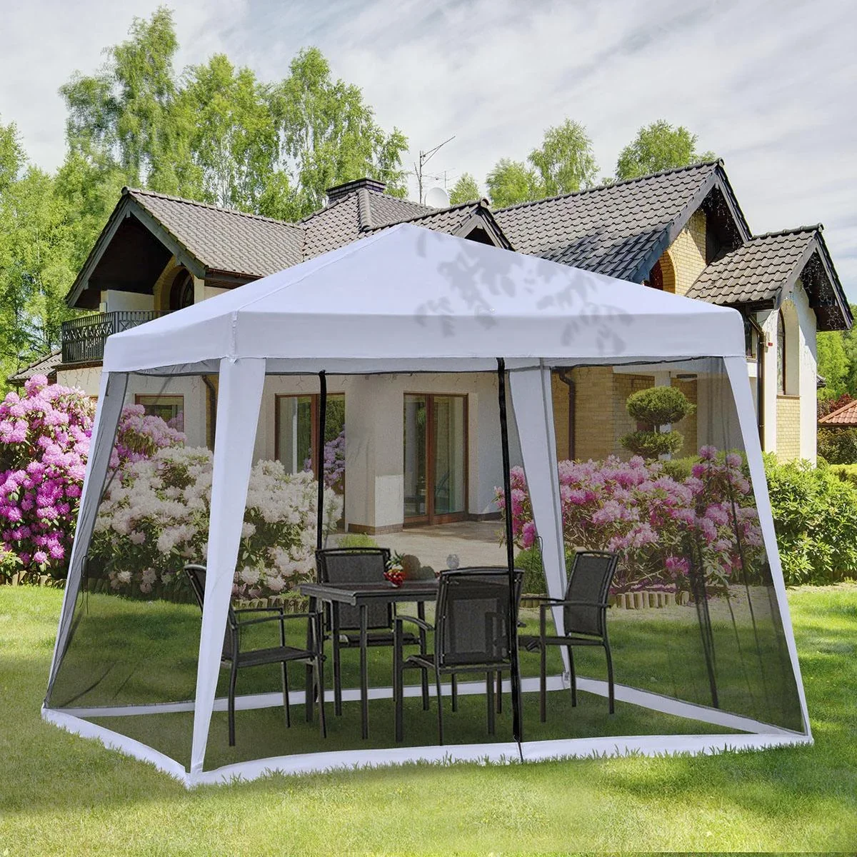 Gartenpavillon Pavillon Festzelt Partyzelt wetterfest Zelt mit Moskitonetz Metall + Polyester Grau 3 x 3 m - 3