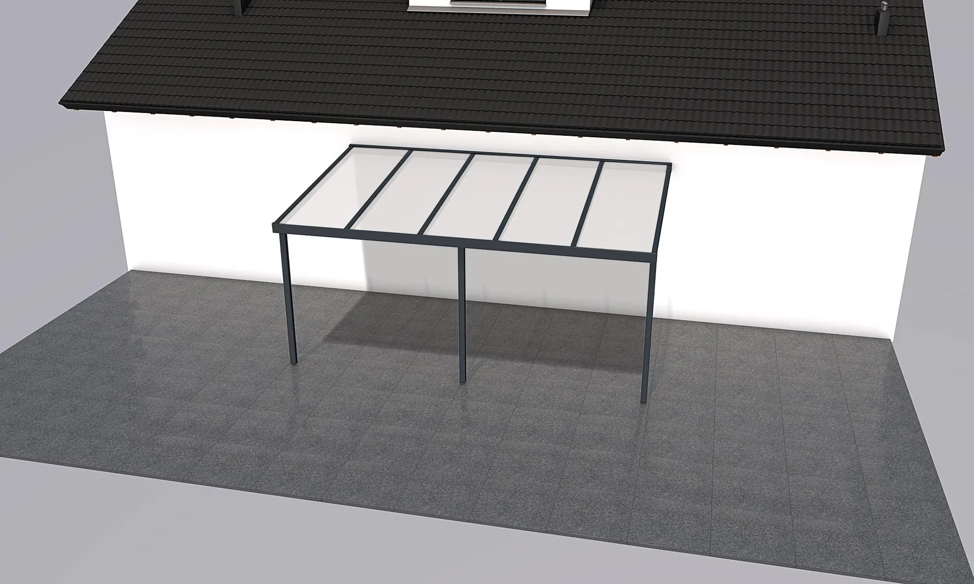 Terrassendach Premium, anthrazit, 5100 x 3060 mm - Polycarbonat Stegplatten 16 mm, opal - 0