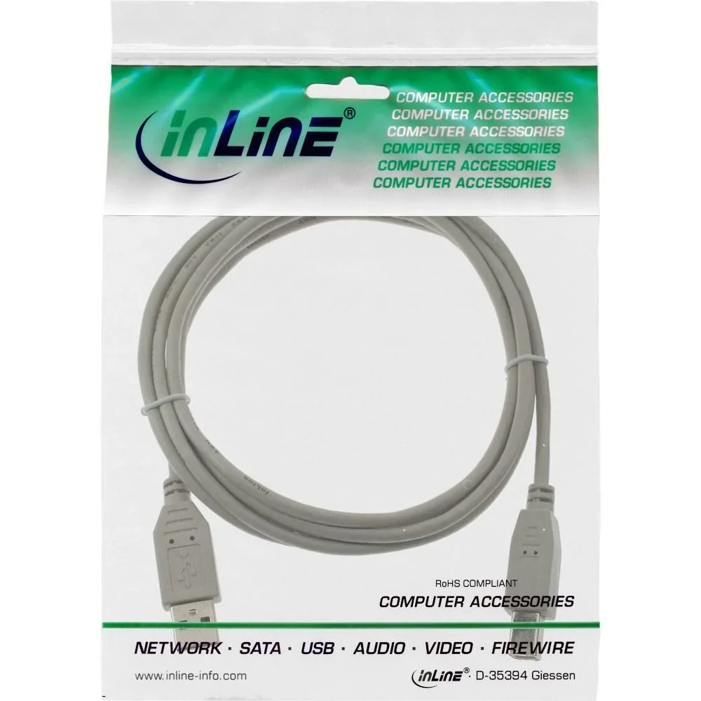 InLine® USB 2.0 Kabel, A an B, beige, 3m - 0
