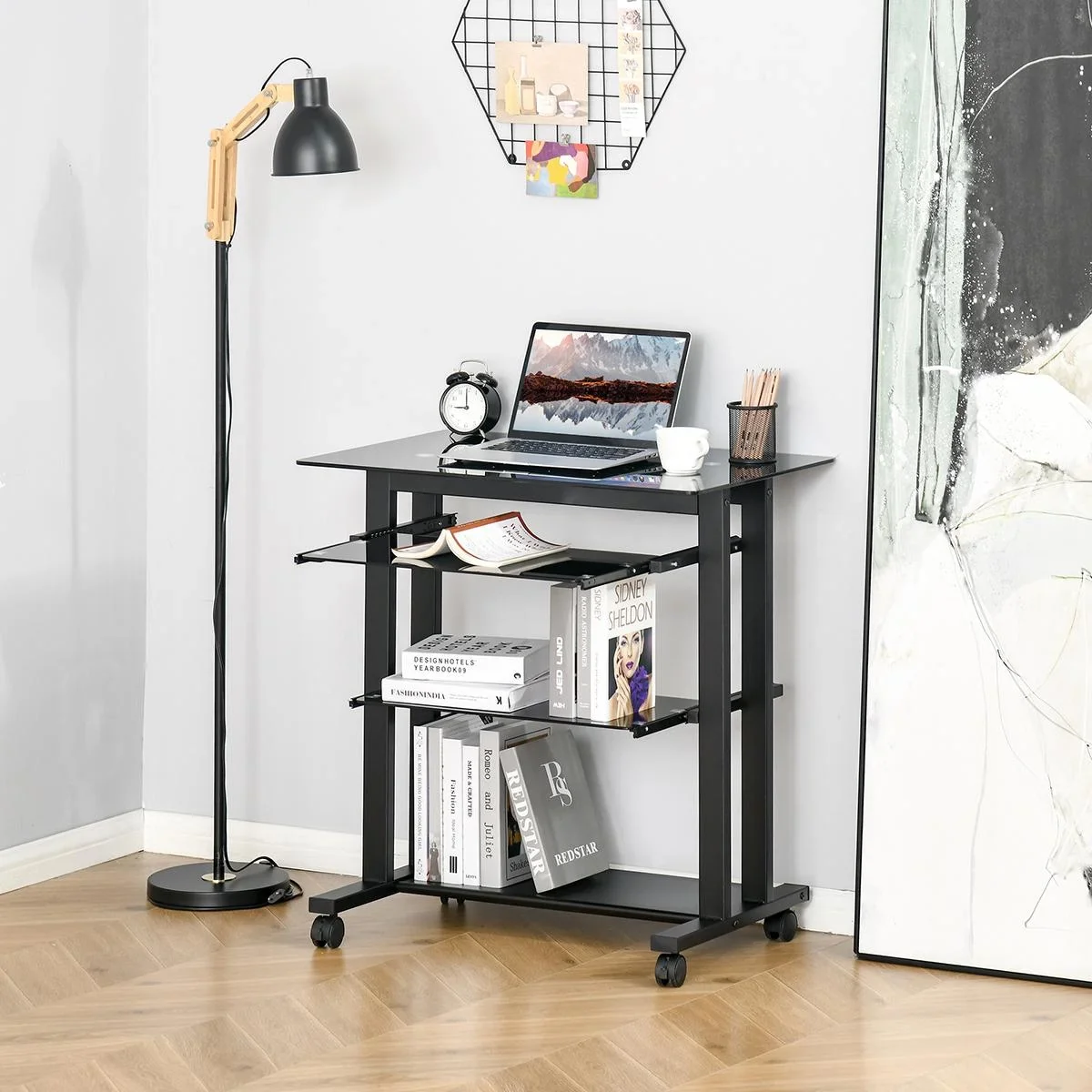 Computertisch Eckschreibtisch Winkelschreibtisch Schreibtisch Bürotisch PC moderner einfacher Stil Hartglas Eisenrohr Sc - 2