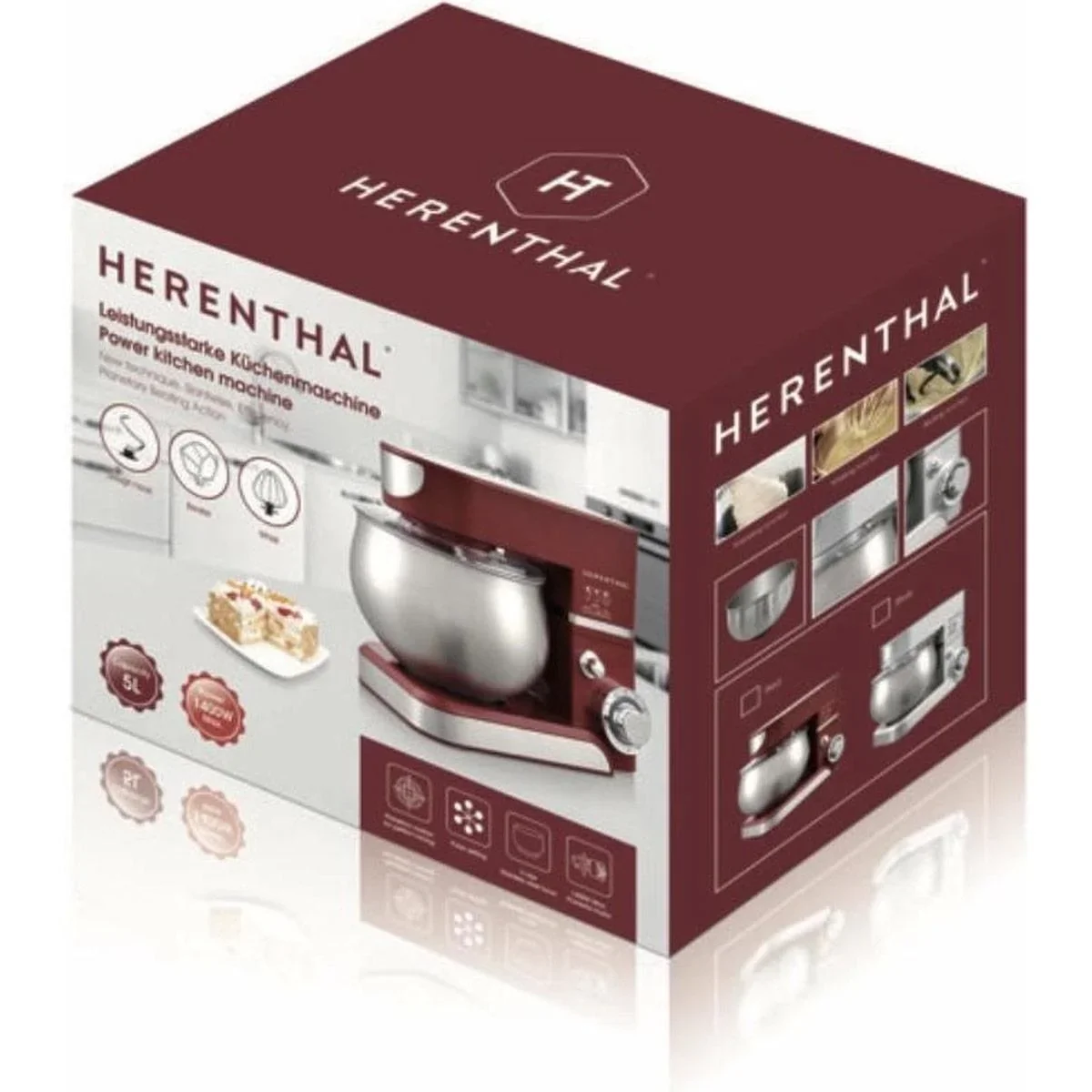 Herenthal Küchenmaschine PKM1000.472.1 - Standmixer - 1400 W - 5,0 Liter - Edelstahl - Rot - 1