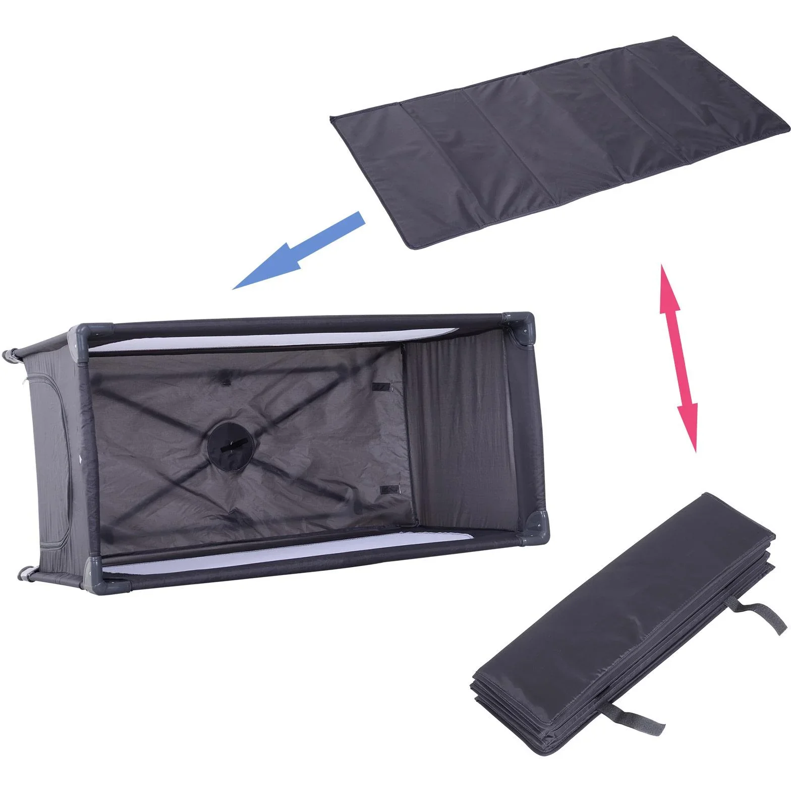 Babybett Kinderreisebett klappbar Klappbett mit Matratze + Rollen Tragetasche Schwarz 120 x 60 x 75 cm - 4