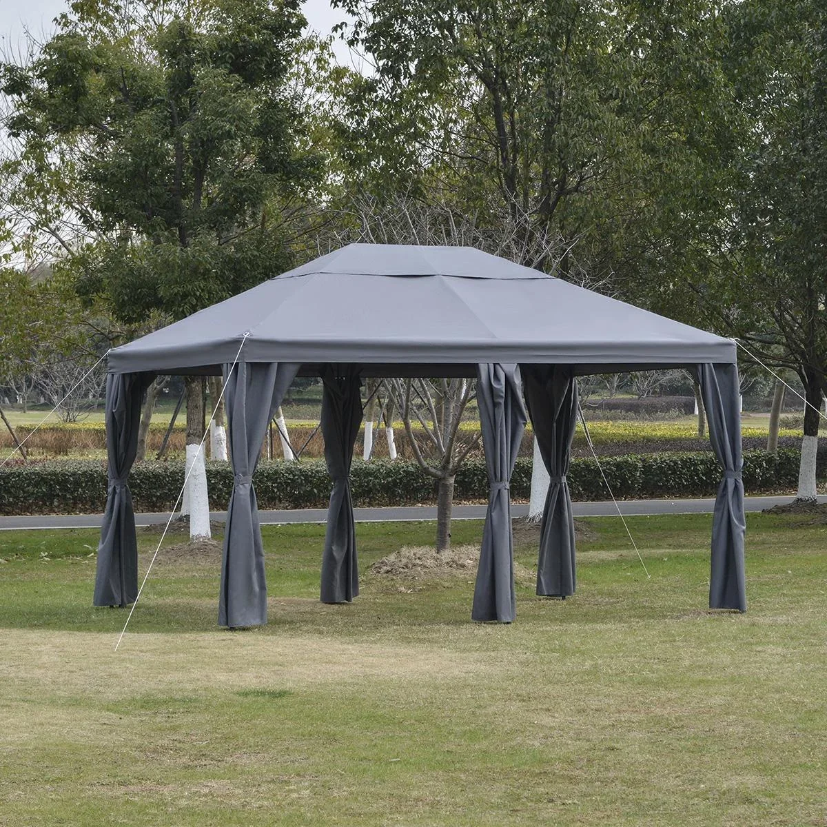 Gartenpavillon Pavillon Gartenzelt Festzelt Partyzelt mit 6 x Seitenwand Metall + Polyester Grau 4 x 3 x 2,85 m - 1