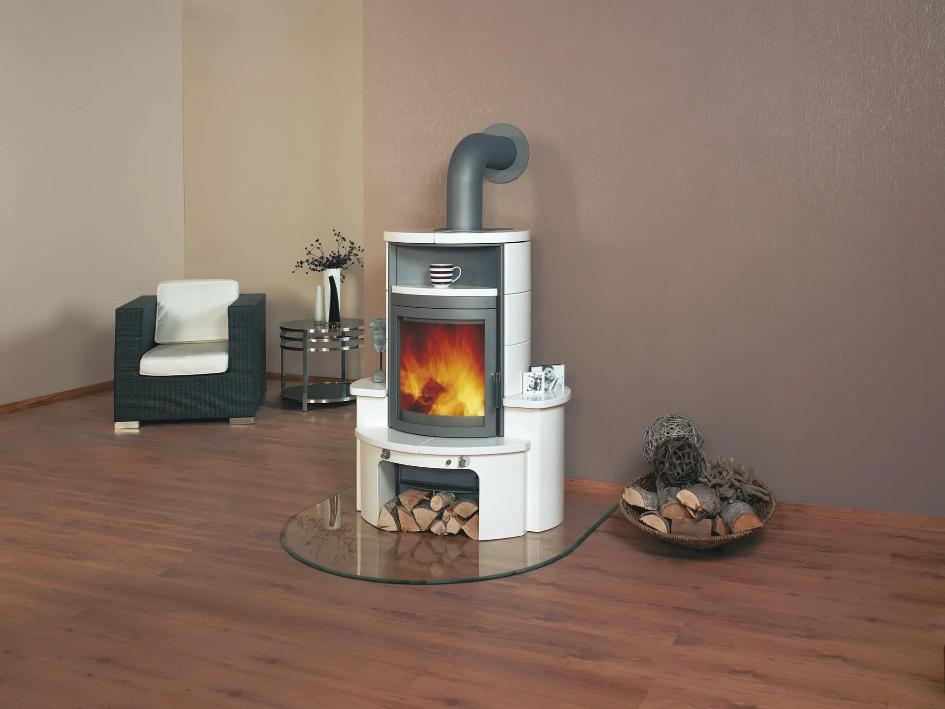 Kaminofen - Avenso Dauerbrandofen - creme-weiß - 0