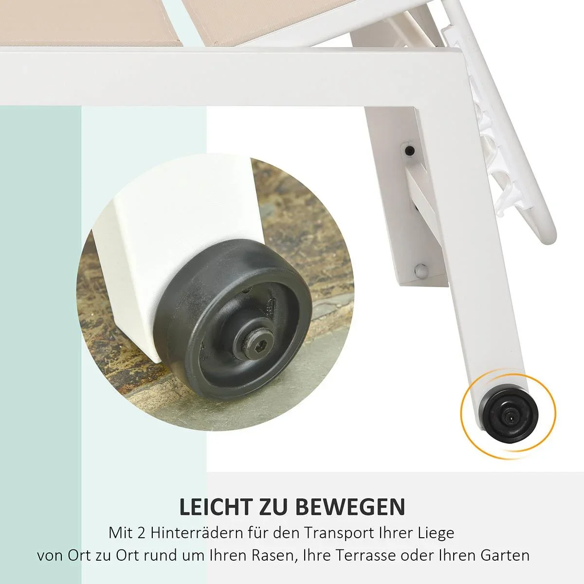 Sonnenliege, Gartenliege, 5-stufige Rückenlehne, Aluminium, Cremeweiß, 169 x 65 x 102 cm - 0