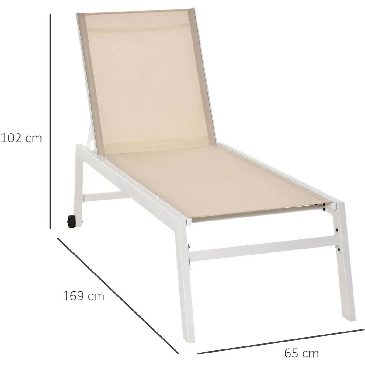 Sonnenliege, Gartenliege, 5-stufige Rückenlehne, Aluminium, Cremeweiß, 169 x 65 x 102 cm - 2