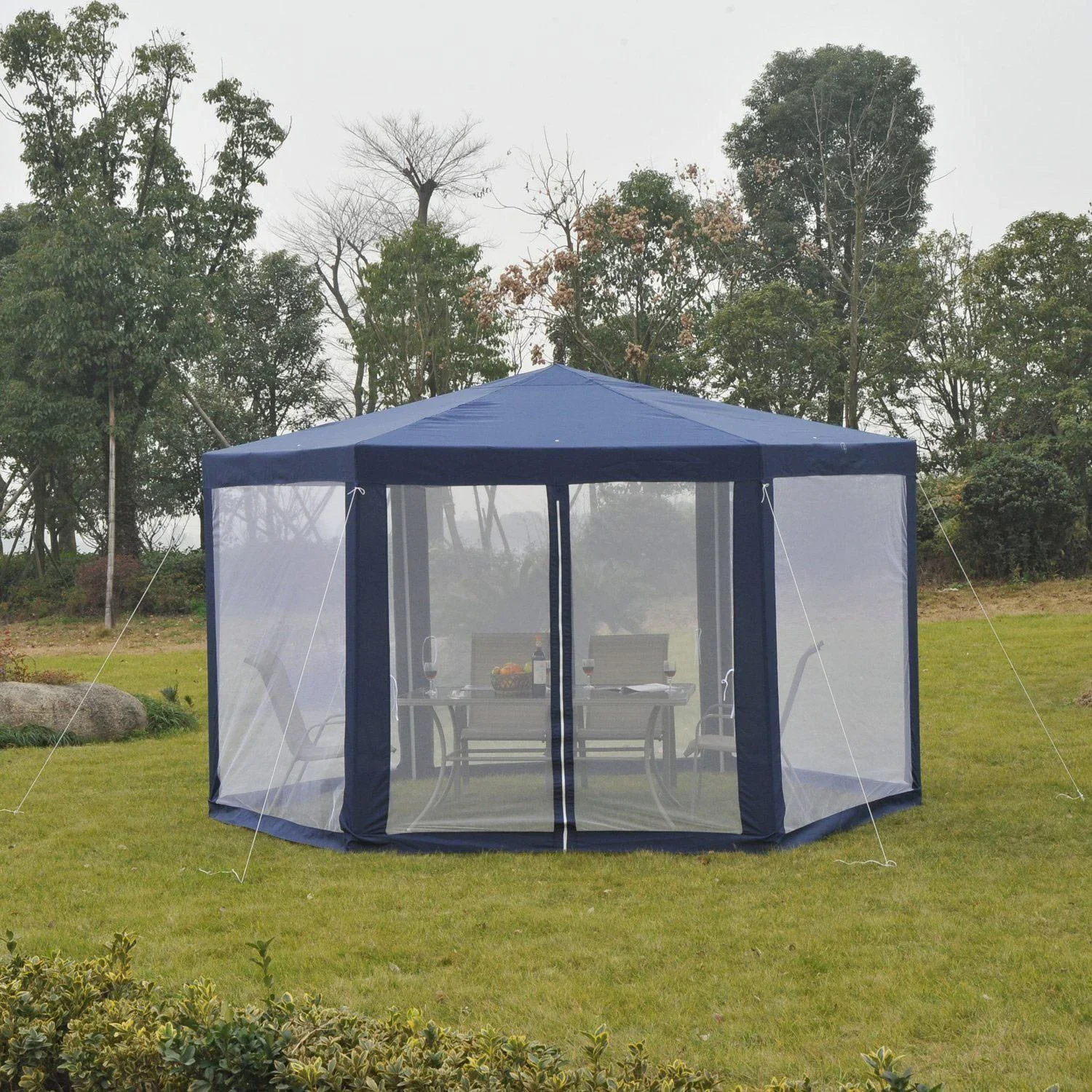 Pavillon Gartenpavillon 6-eckig blau 3,9m x 3,9m - 3