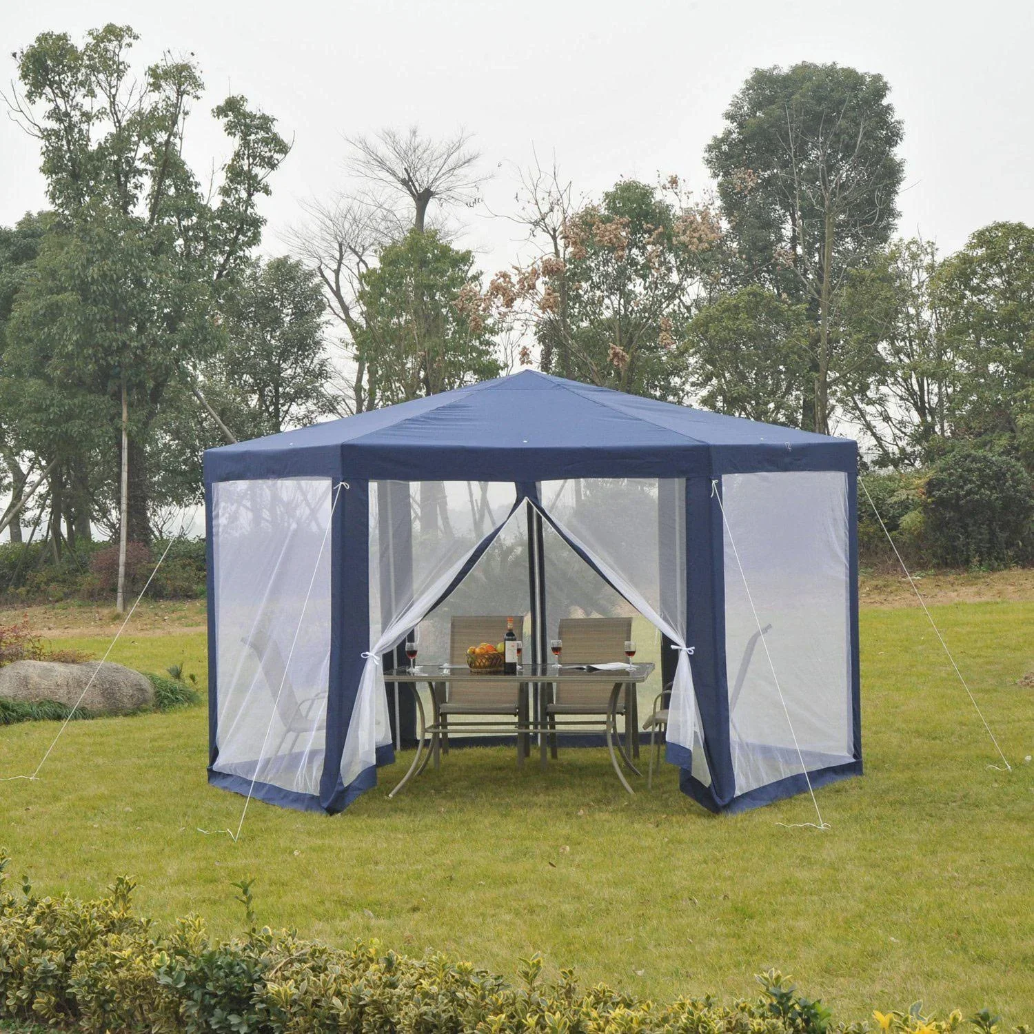 Pavillon Gartenpavillon 6-eckig blau 3,9m x 3,9m - 5