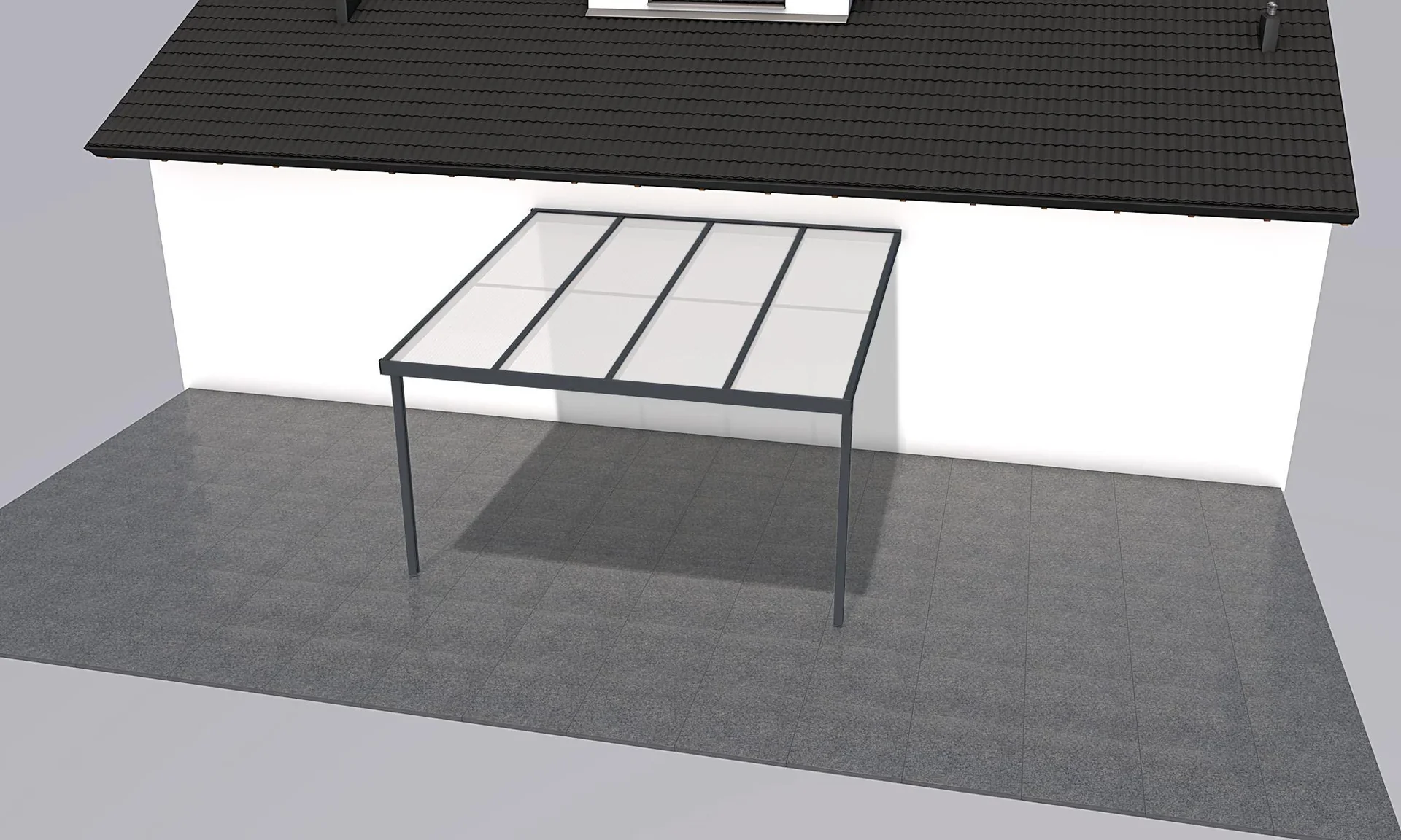 Terrassendach Premium, anthrazit, 4102 x 4060 mm - Polycarbonat Stegplatten 16 mm, opal - 2