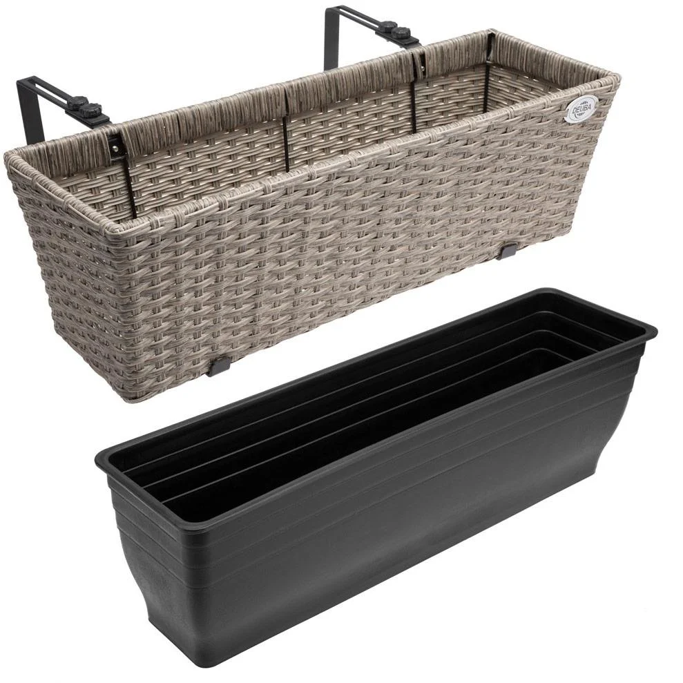 2x Rattan Balkonpflanzer creme - 7