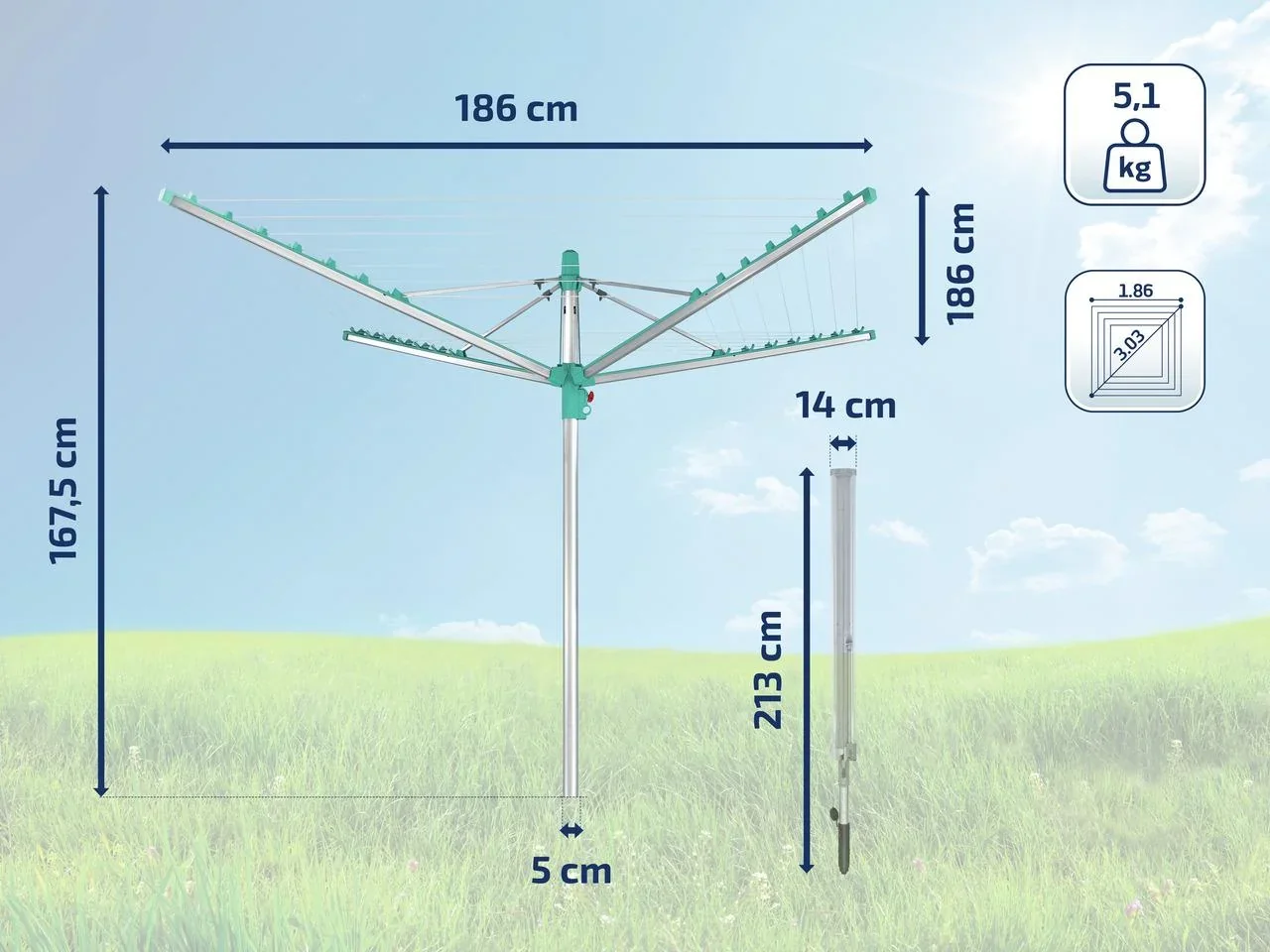 Wäscheschirm "Linomatic 400 Easy", 40 Meter Trockenfläche, 4 Waschladungen - 3