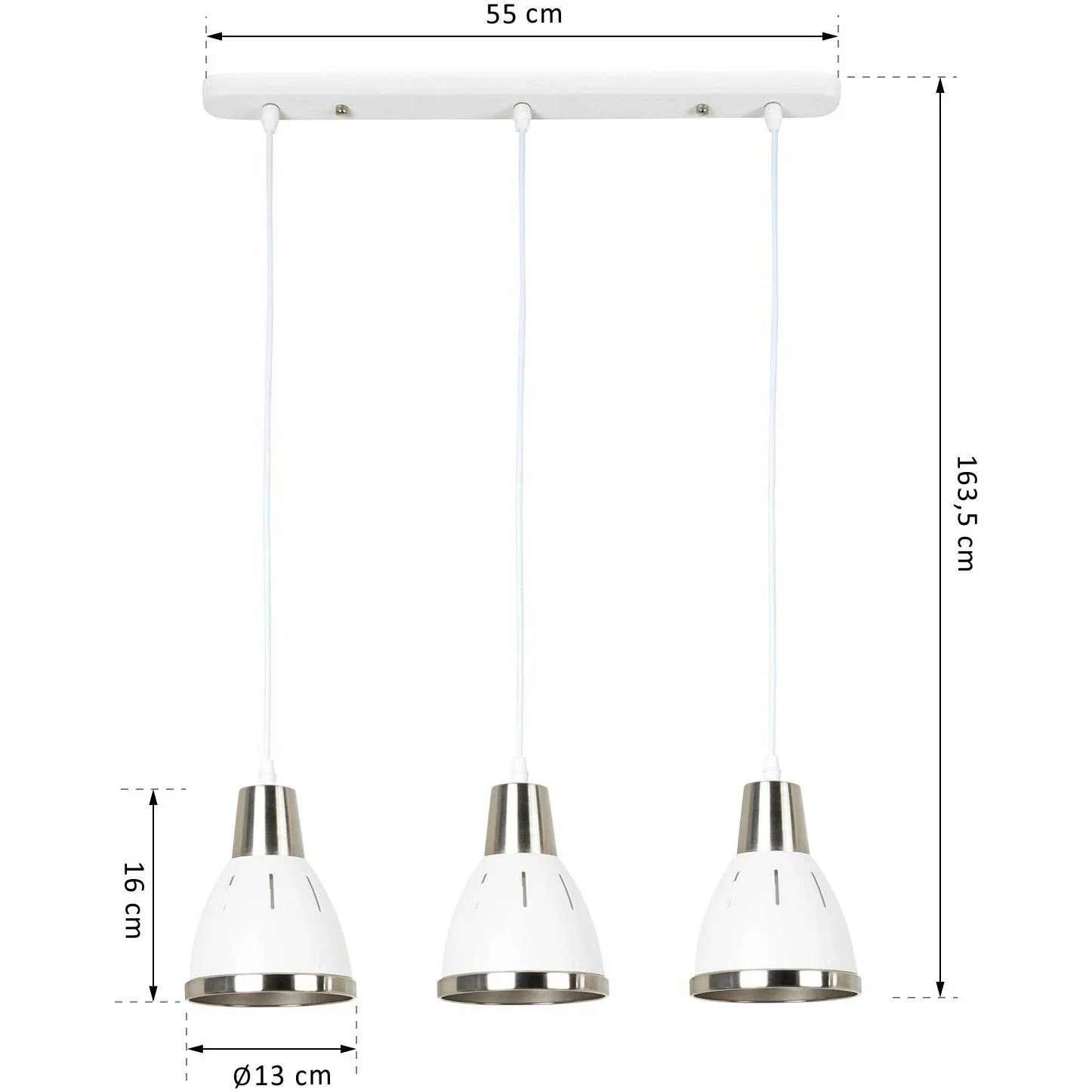 3er Hängeleuchte Deckenstrahler Industrie Vintage E27 40W Küche Bar Metall weiß ?13 x H16 cm (ohne Birne) - 2