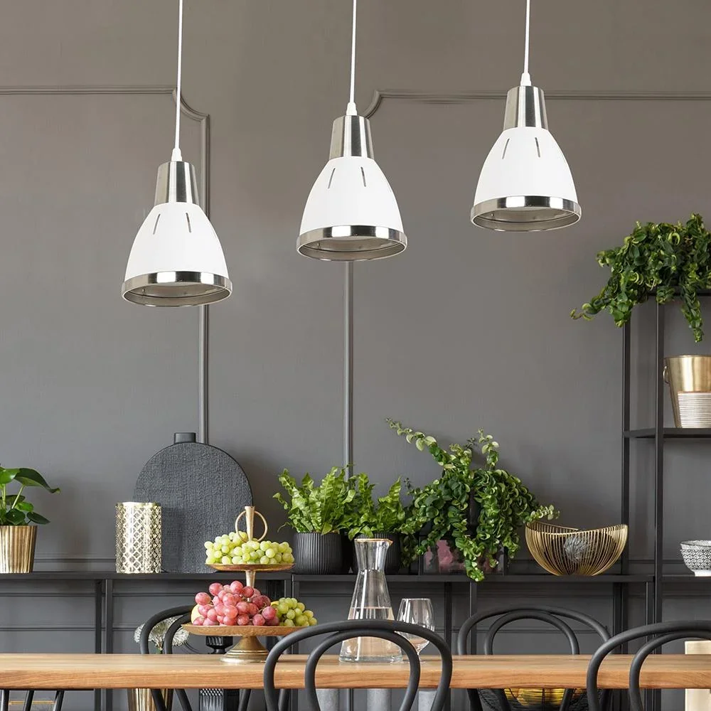 3er Hängeleuchte Deckenstrahler Industrie Vintage E27 40W Küche Bar Metall weiß ?13 x H16 cm (ohne Birne) - 4