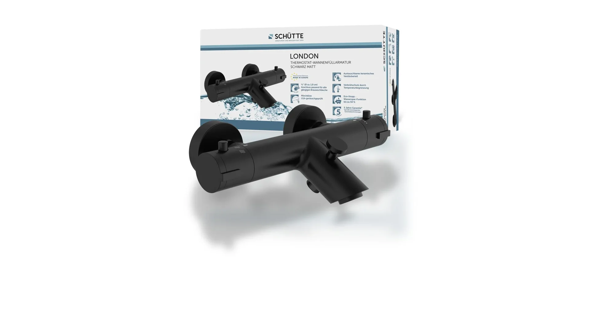 Thermostat Wannenfüllarmatur "LONDON", Schwarz matt - 6