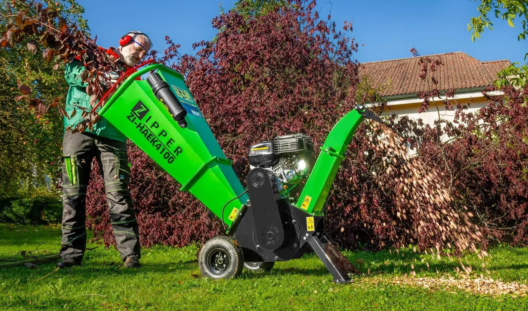 Benzinhäcksler "ZI-HAEK4100", mit 2 Wendemesser, 4100 Watt, Grün - 1