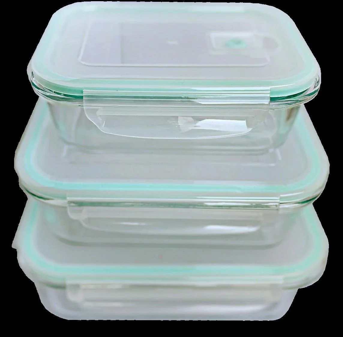 Glas-Frischhaltedosen-Set mit Click-Deckel, 6-teilig, 640/ 1050/ 1520 ml, Transparent/ Mintgrün - 1