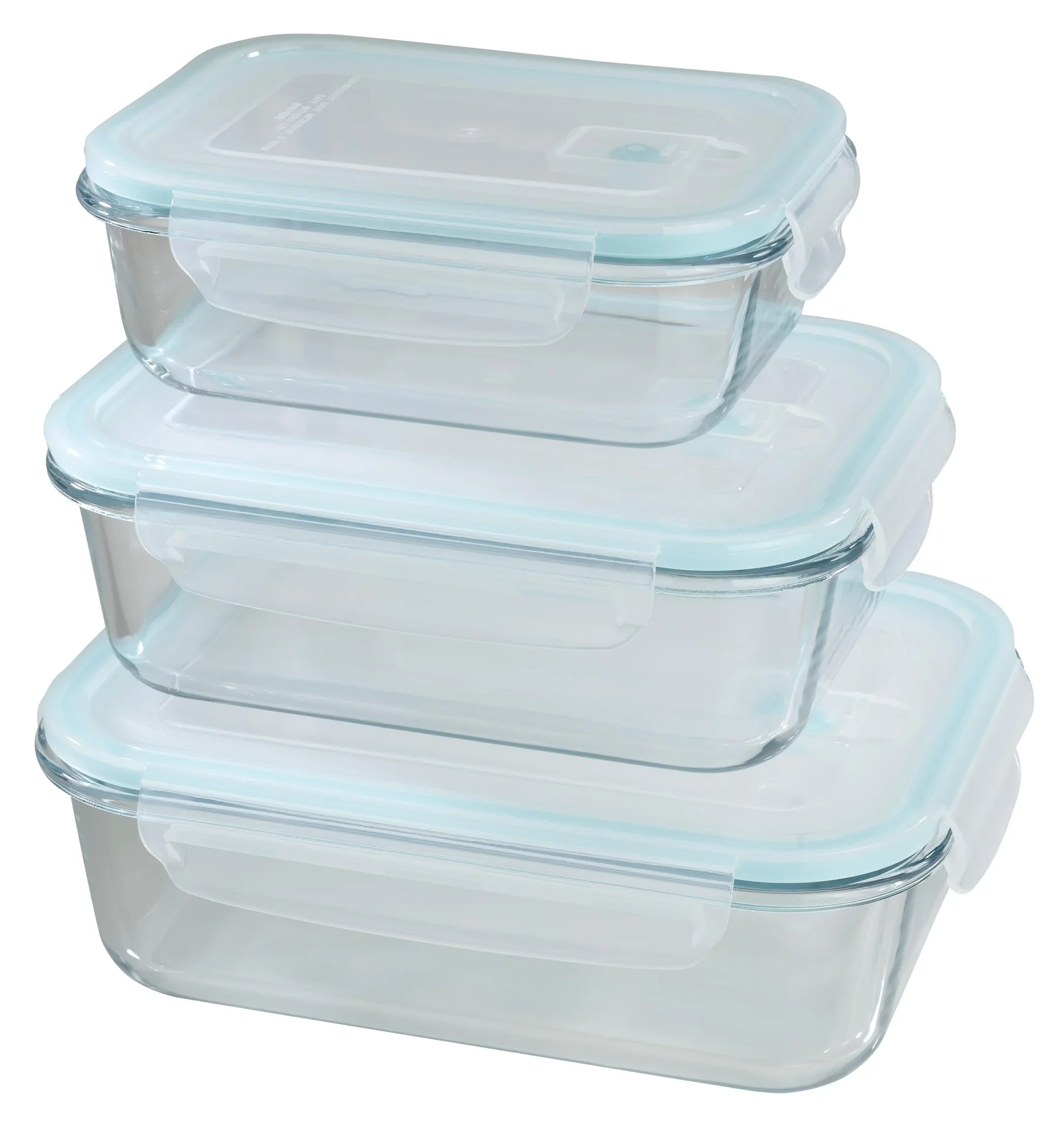 Glas-Frischhaltedosen-Set mit Click-Deckel, 6-teilig, 640/ 1050/ 1520 ml, Transparent/ Mintgrün - 2